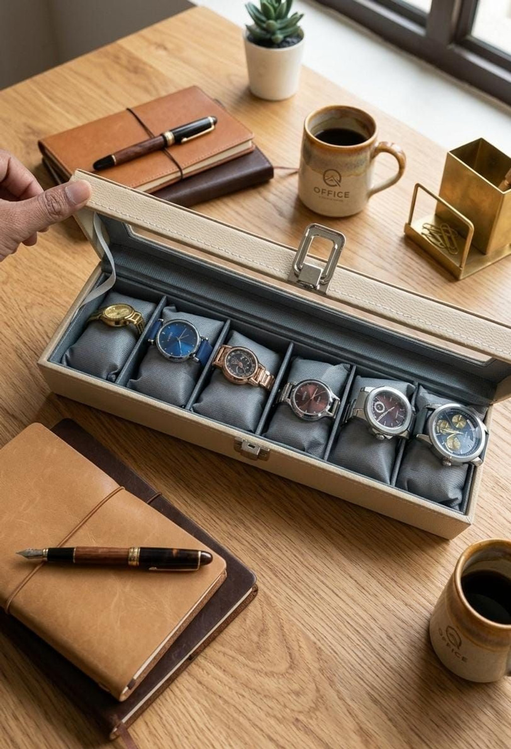 Image of Aveline Watch Box Holder Organizer Case in 6 slots Watch Box