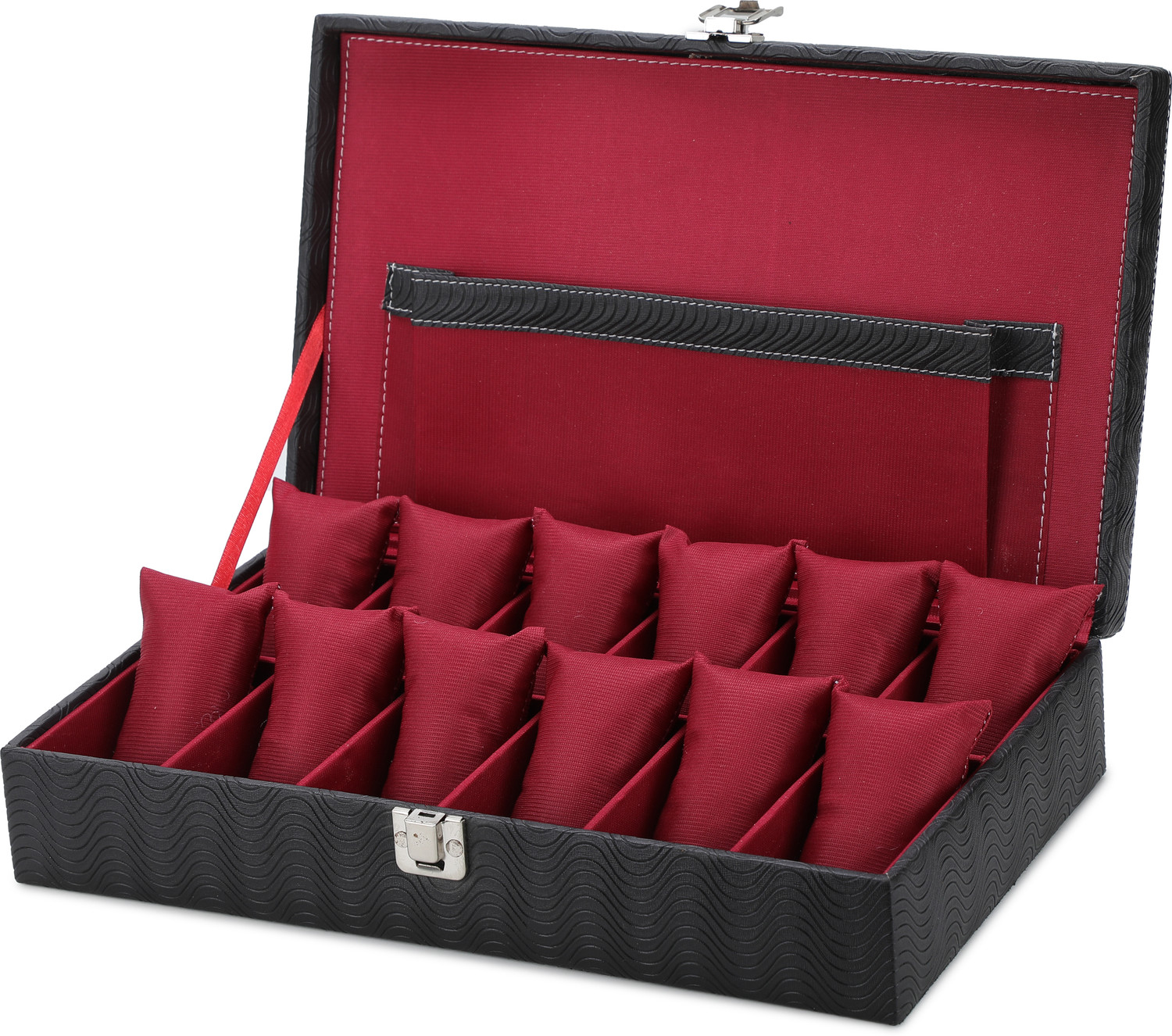 Image of SHOPLX New Men's and Women's Watch Box Holder Organizer Case in Black color Watch Box (Black, Red, Holds 12 Watches)