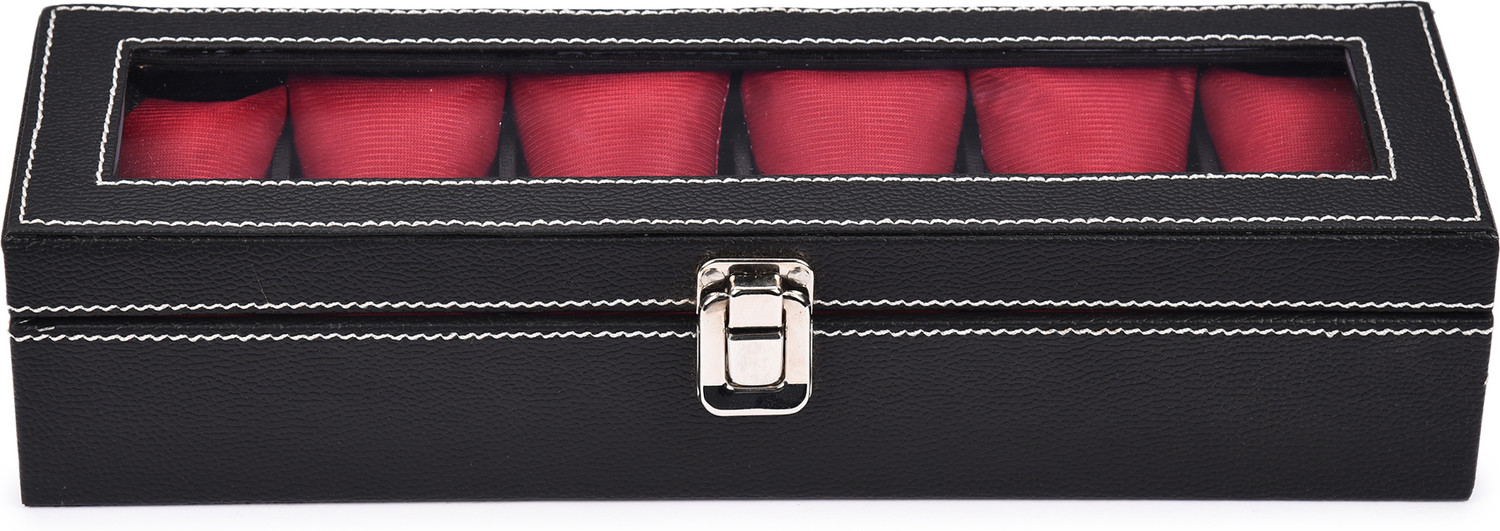 Image of Desicraft Men's and Women's Watch Box Holder Organizer Case in Black color(6 Compartments) Watch Box