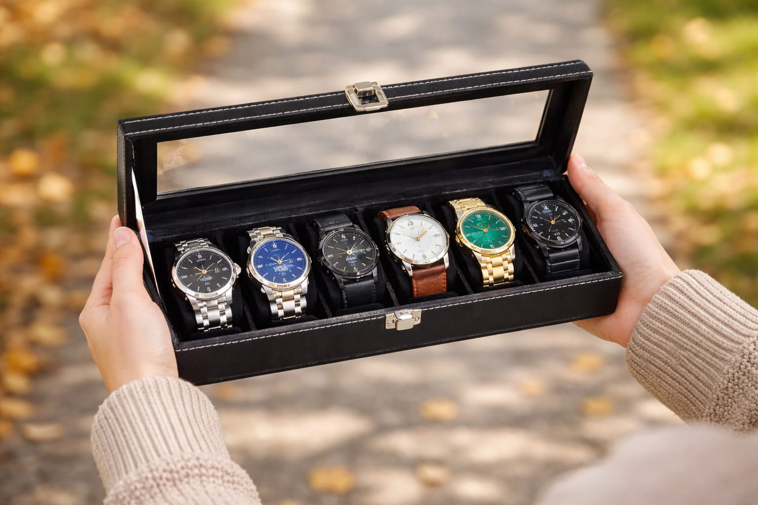 Image of NextGenMart Premium Glass Top Watch Organizer Watch Box