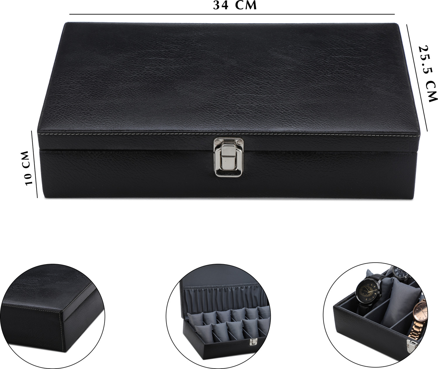 Image of SHOPLX Special Men's and Women's Watch Box Holder Organizer Case in Black color Watch Box (PLAN BLACK, GRAY, Holds 12 Watches)