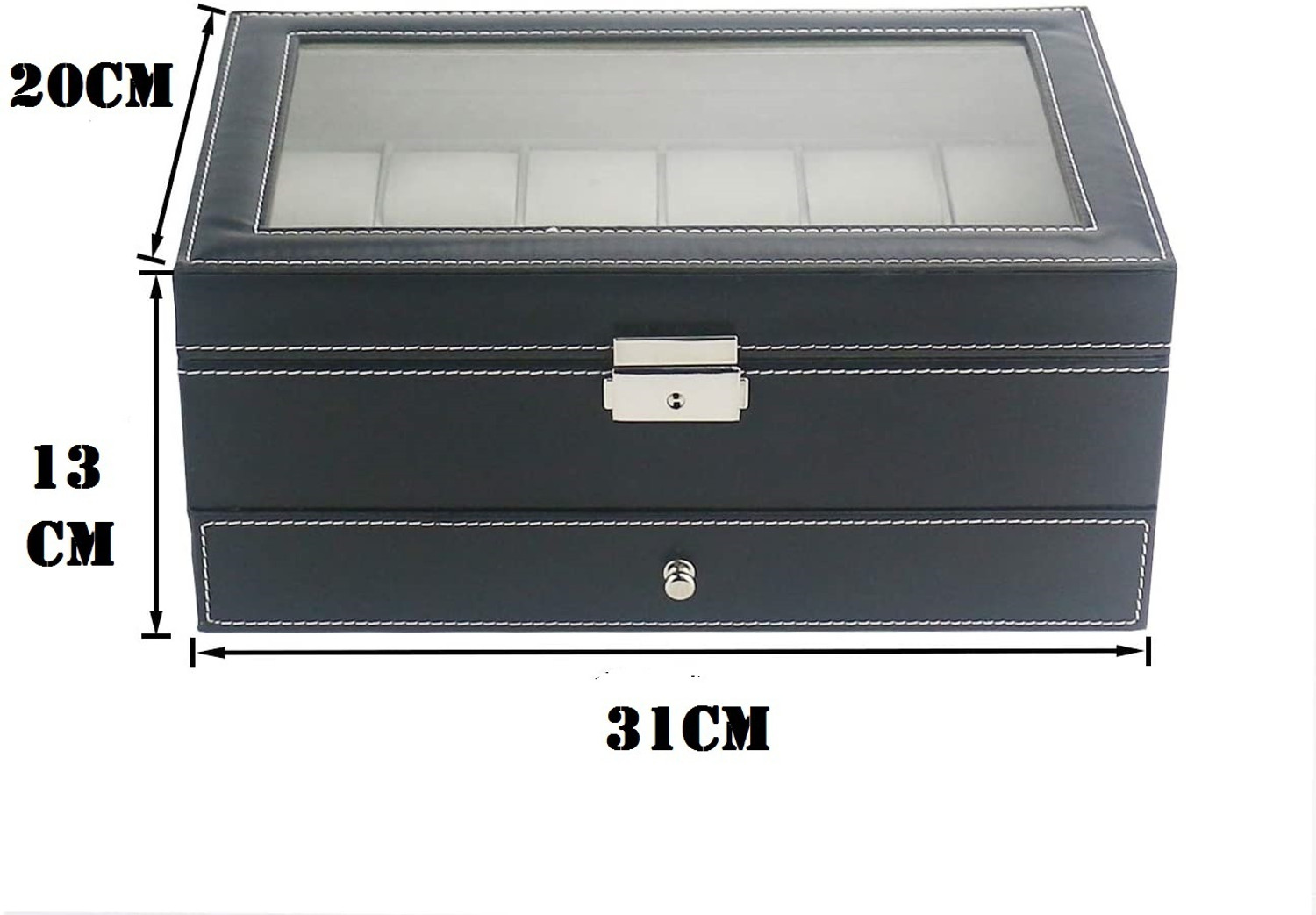 Image of BUCKETLIST 12 Slot Watch Storage Boxes 2-Tier PU Leather Organizer Watch Showcase Watch Box