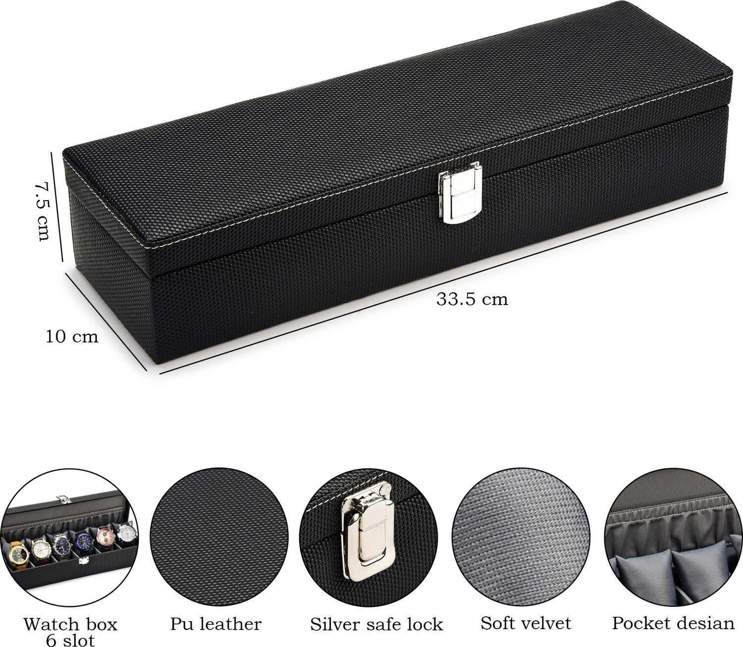 Image of LAAM ALIF 6 Slots Black Unisex Watch Box Organiser Watch Box