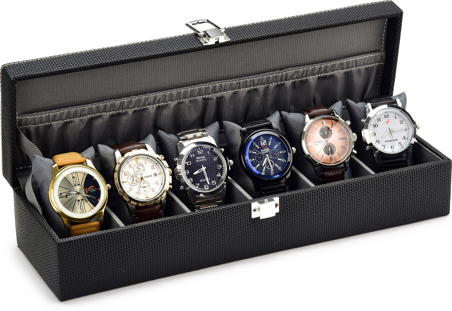 Image of LAAM ALIF 6 Slots Black Unisex Watch Box Organiser Watch Box