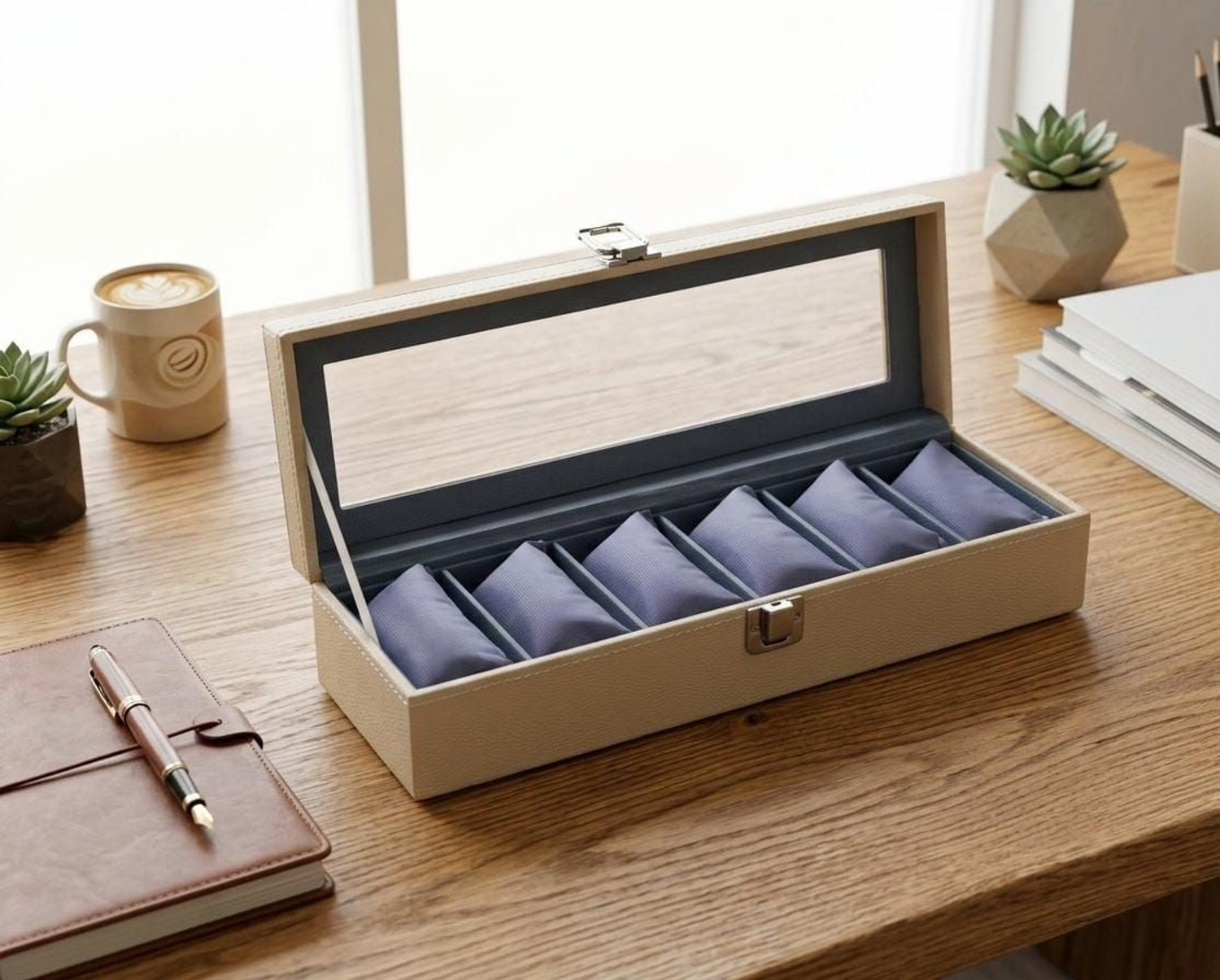 Image of Aveline Watch Box Holder Organizer Case in 6 slots Watch Box