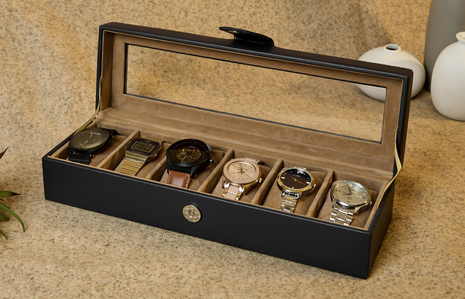 Image of Leather World luxury designer Watch Box Case Organizer Holder Watch Box