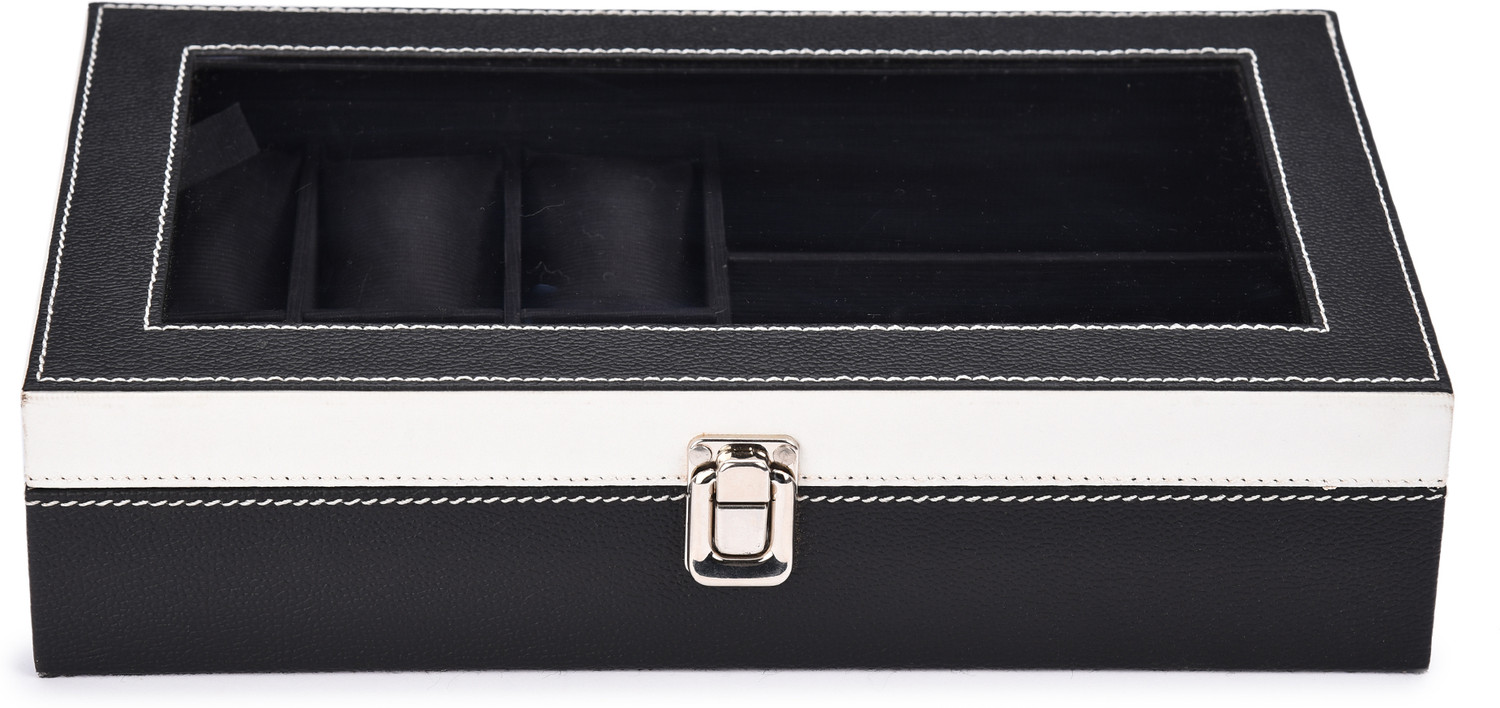 Image of STORESHINE Men's & Women's Watch Box Holder Organizer Case Black(6 Watches & 3 sunglasses) Watch Box