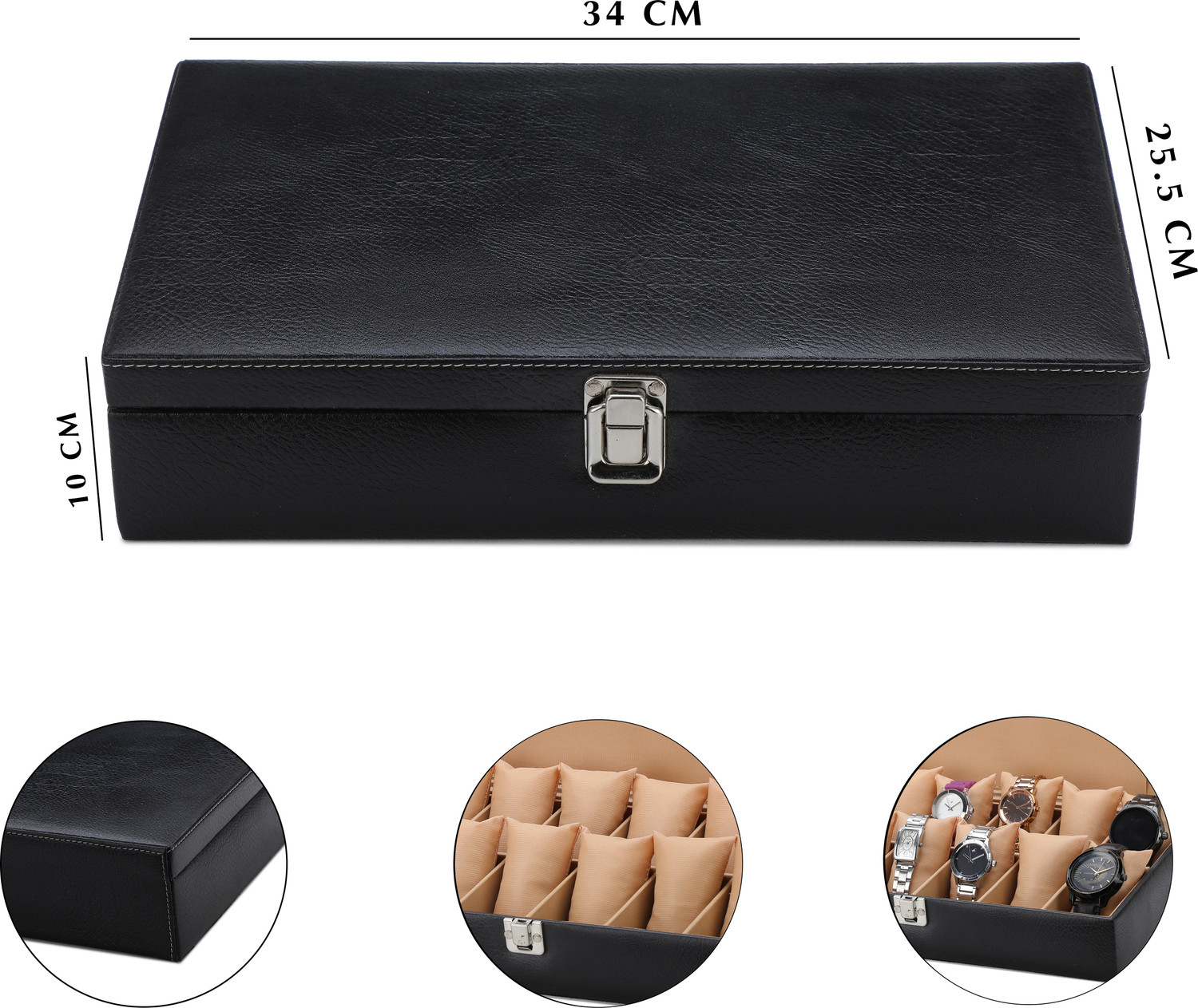 Image of SHOPLX Trendy Men's and Women's Watch Box Holder Organizer Case in Black color Watch Box (PLAN BLACK, CROCO, Holds 12 Watches)