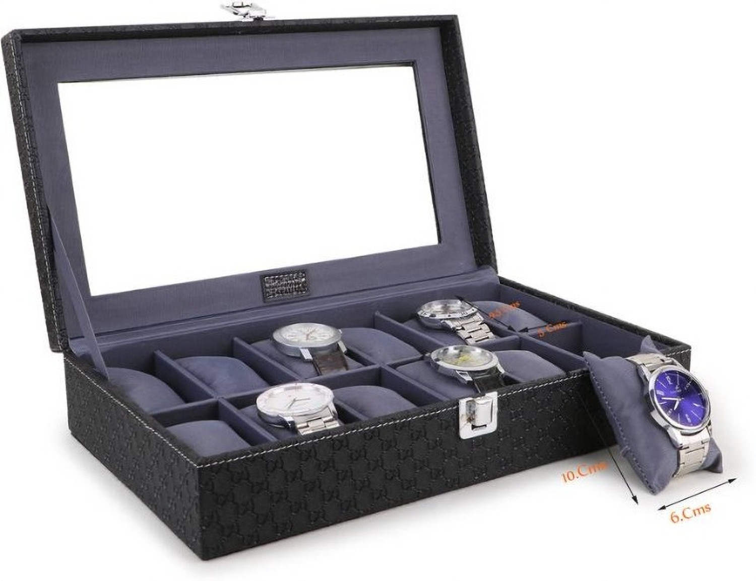 Image of WristVault Watch Box Organizer Case 12 slots Watches in Transparent Display PU Leather Watch Box