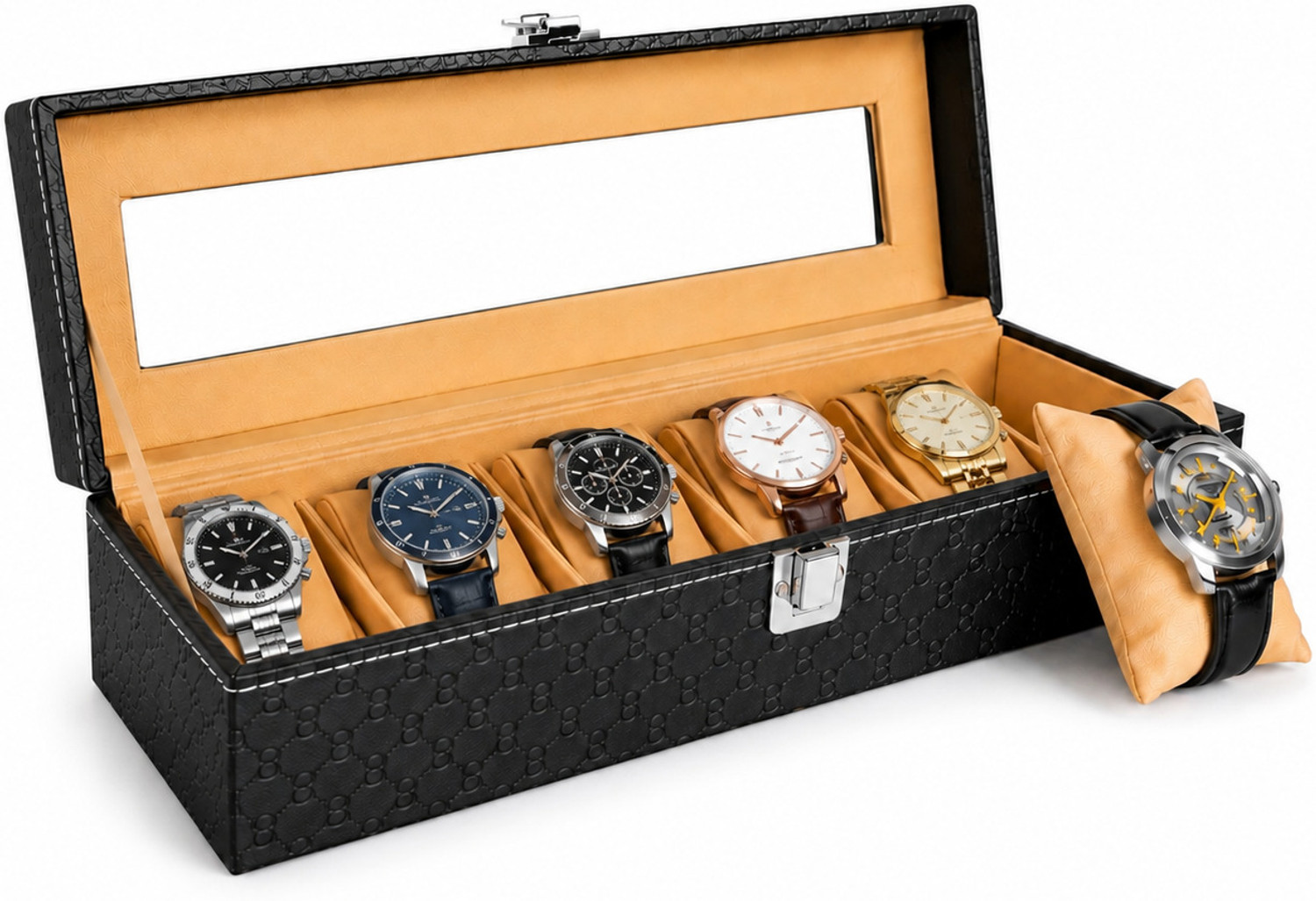 Image of IMDCRAFT Watch Box Holder Organizer Case in 6 slots of Watches with Transparent Look Watch Box