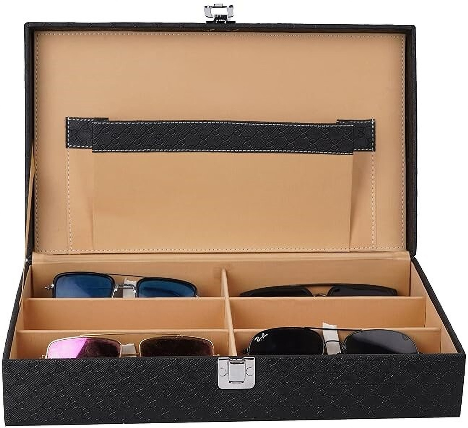Image of Red Velvet Sunglasses Box Organizer Holder Case in Black with 6 Slots Watch Box