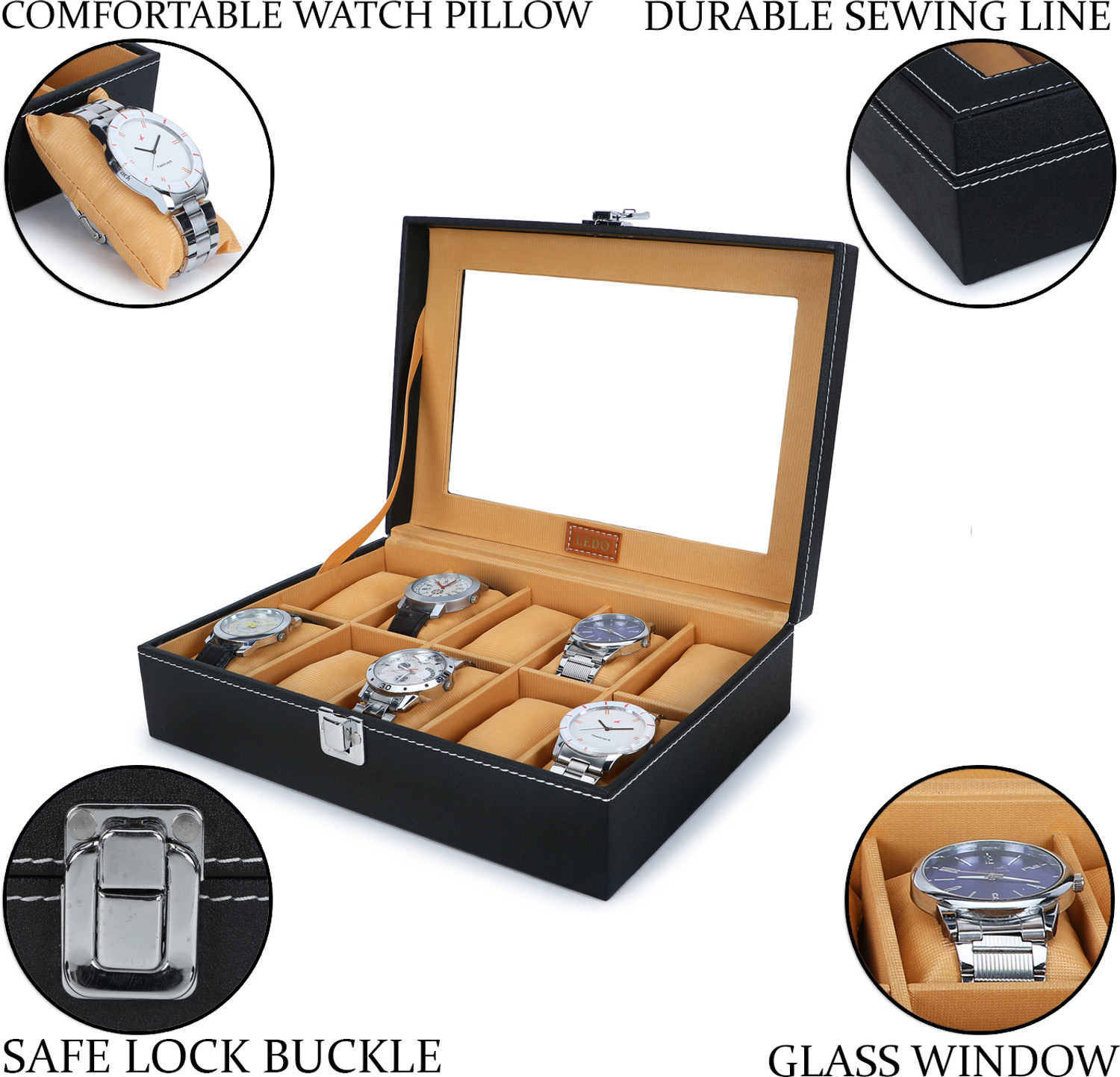 Image of LEDO Men's and Women's Watch Box Organizer 10 Slots of watches In Black & Cream Color Watch Box