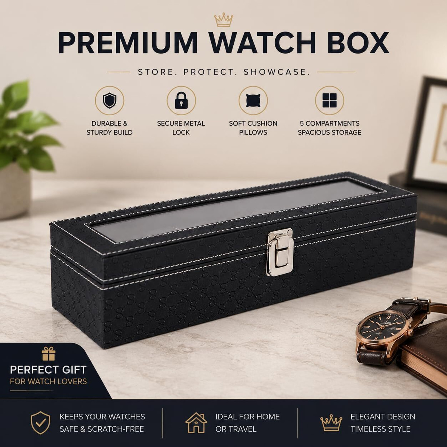 Image of EURO KOZA Watch Box Organizer 6 Slots Organizer Case for Men and Women Watch Box Watch Box