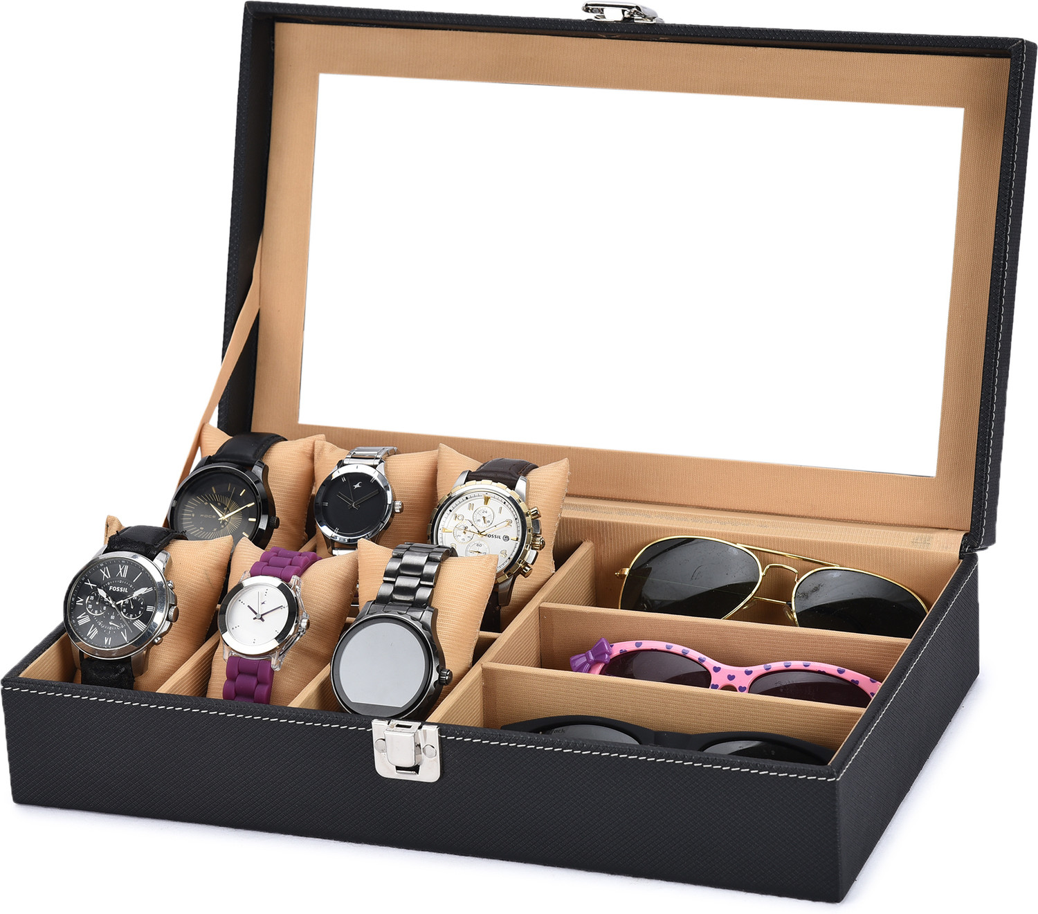 Image of STORESHINE 6 Wrist Watch Display Box with 3 sunglasses slots Watch Box