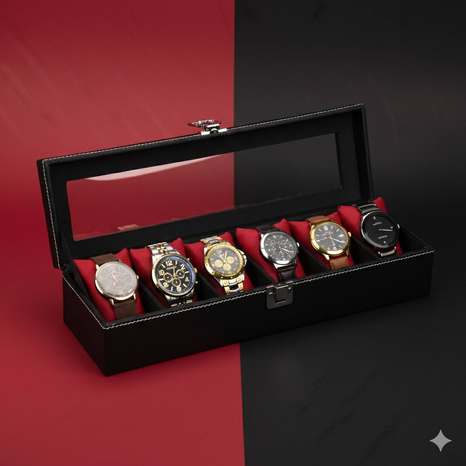 Desicraft 6-Compartment Watch Box in Black - Image 1