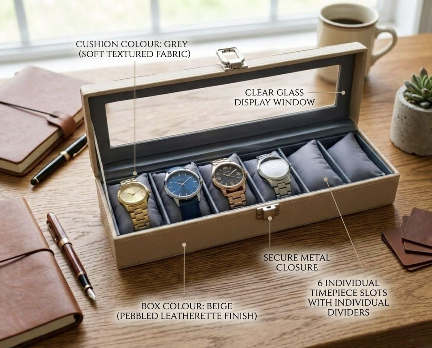Image of Aveline Watch Box Holder Organizer Case in 6 slots Watch Box