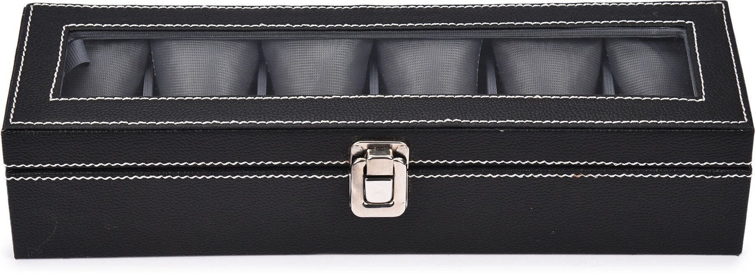 Image of STORESHINE Men's and Women's Watch Case in Black color(6 Compartments) Watch Box