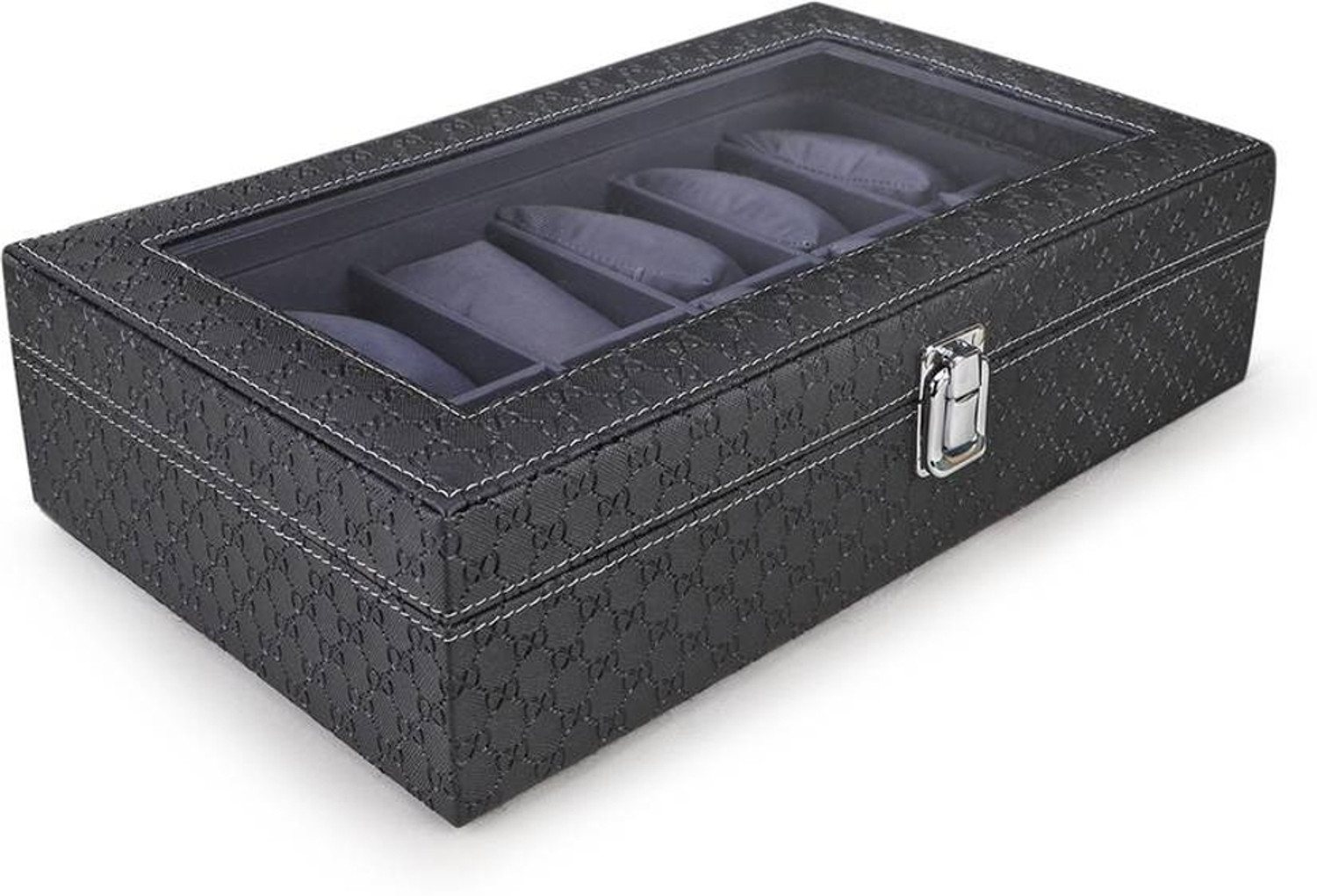 Image of WristVault Watch Box Organizer Case 12 slots Watches in Transparent Display PU Leather Watch Box