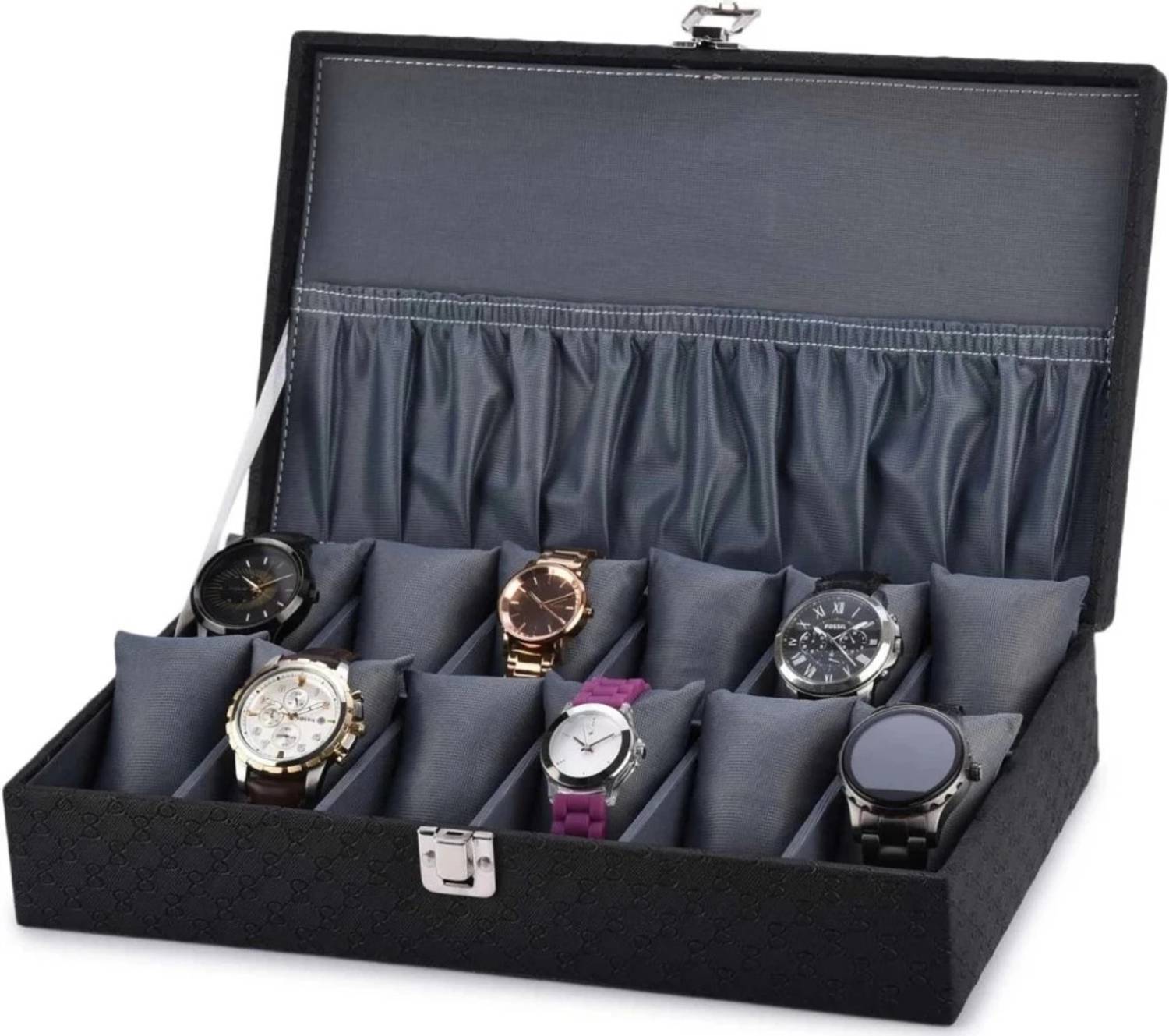 WATCHHUT Watch Box Holder Organizer Case Black - Image 2