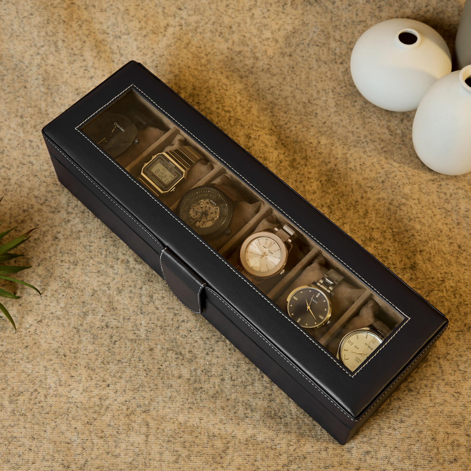 Image of Leather World luxury designer Watch Box Case Organizer Holder Watch Box