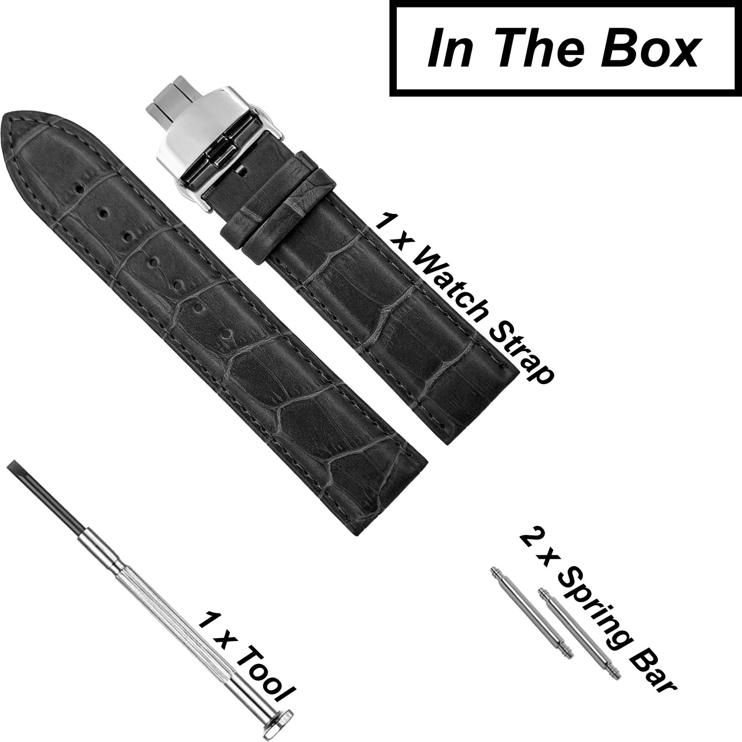 Image of DBLACK [HOOK] Bamboo Design Pattern with Butterfly Lock 24 mm Genuine Leather Watch Strap