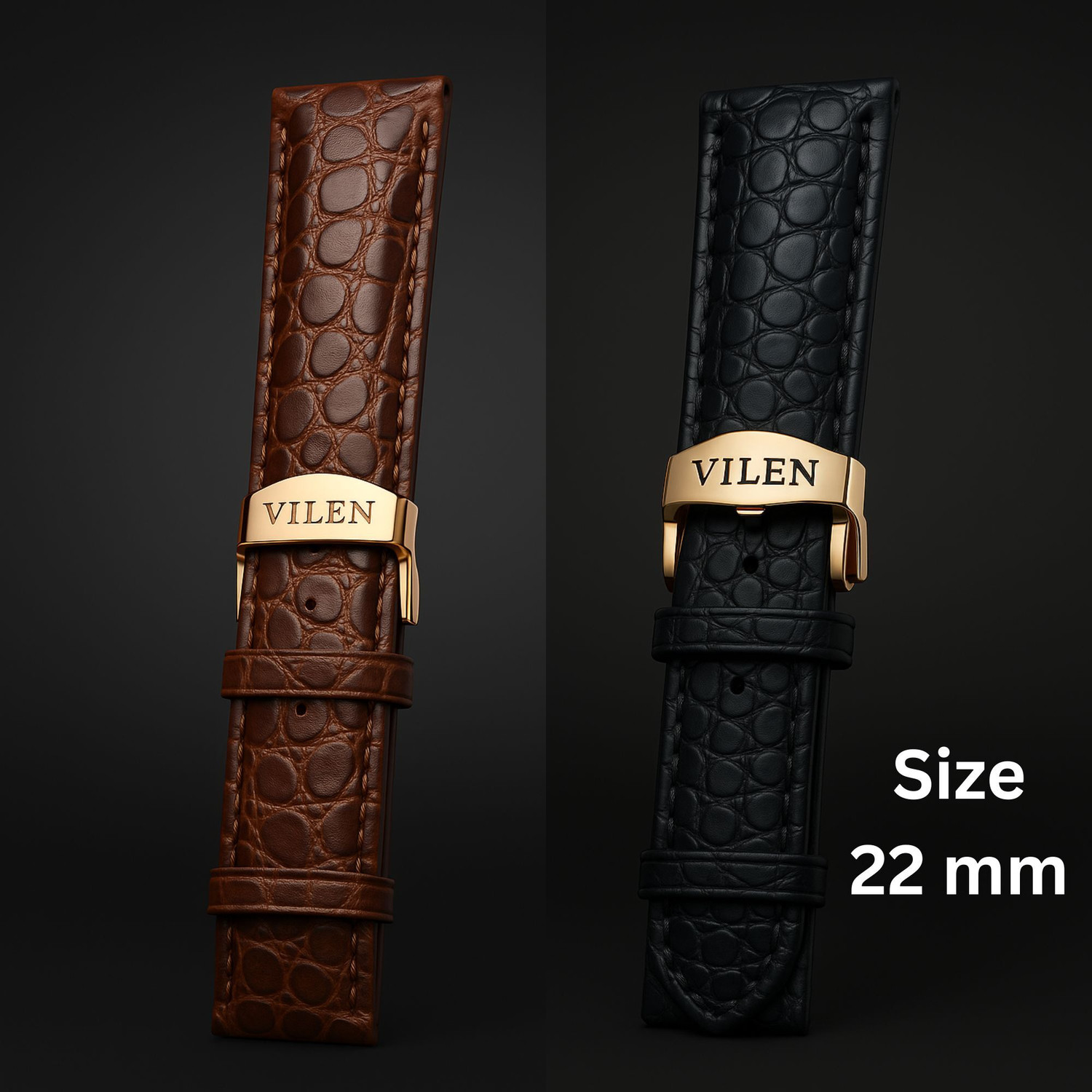 Image of VILEN Premium Croco Texture Men's Replacement Watch Belt Quick Release Butterfly clasp 22 mm Genuine Leather Watch Strap