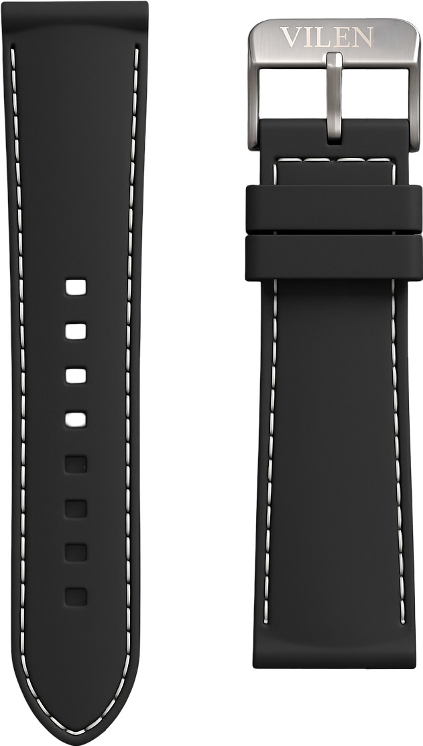 Image of VILEN Premium Black Silicone Watch Strap with White Stitching 22 mm Silicone Watch Strap