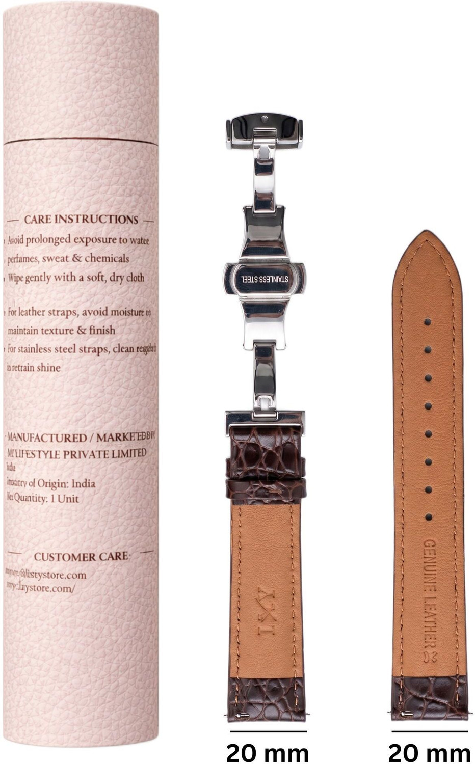 Image of VILEN Premium Croco Texture Men's Replacement Watch Belt Quick Release Butterfly clasp 20 mm Genuine Leather Watch Strap