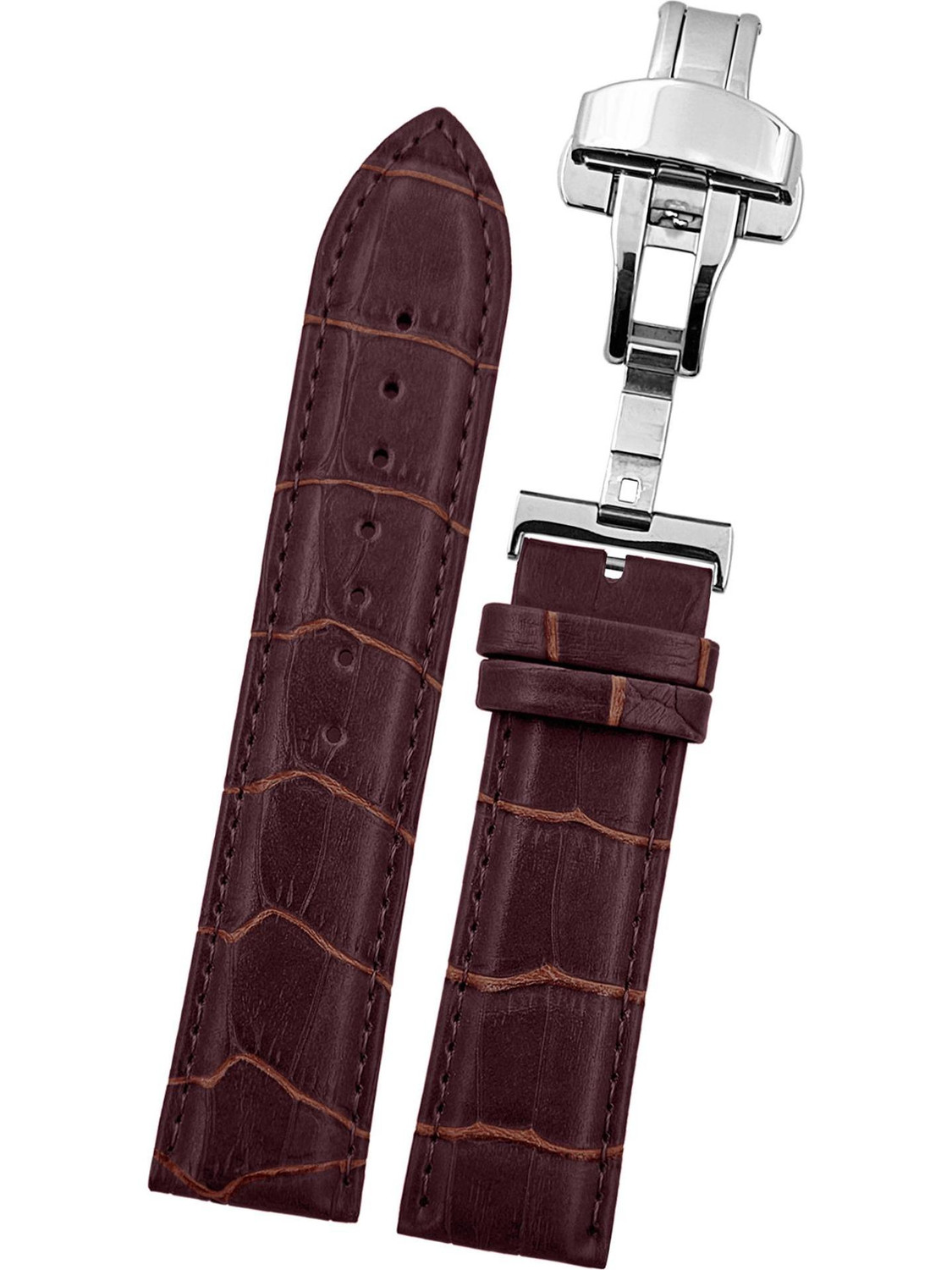 DBLACK [HOOK] Bamboo Design Pattern with Butterfly Lock 24 mm Genuine Leather Watch Strap