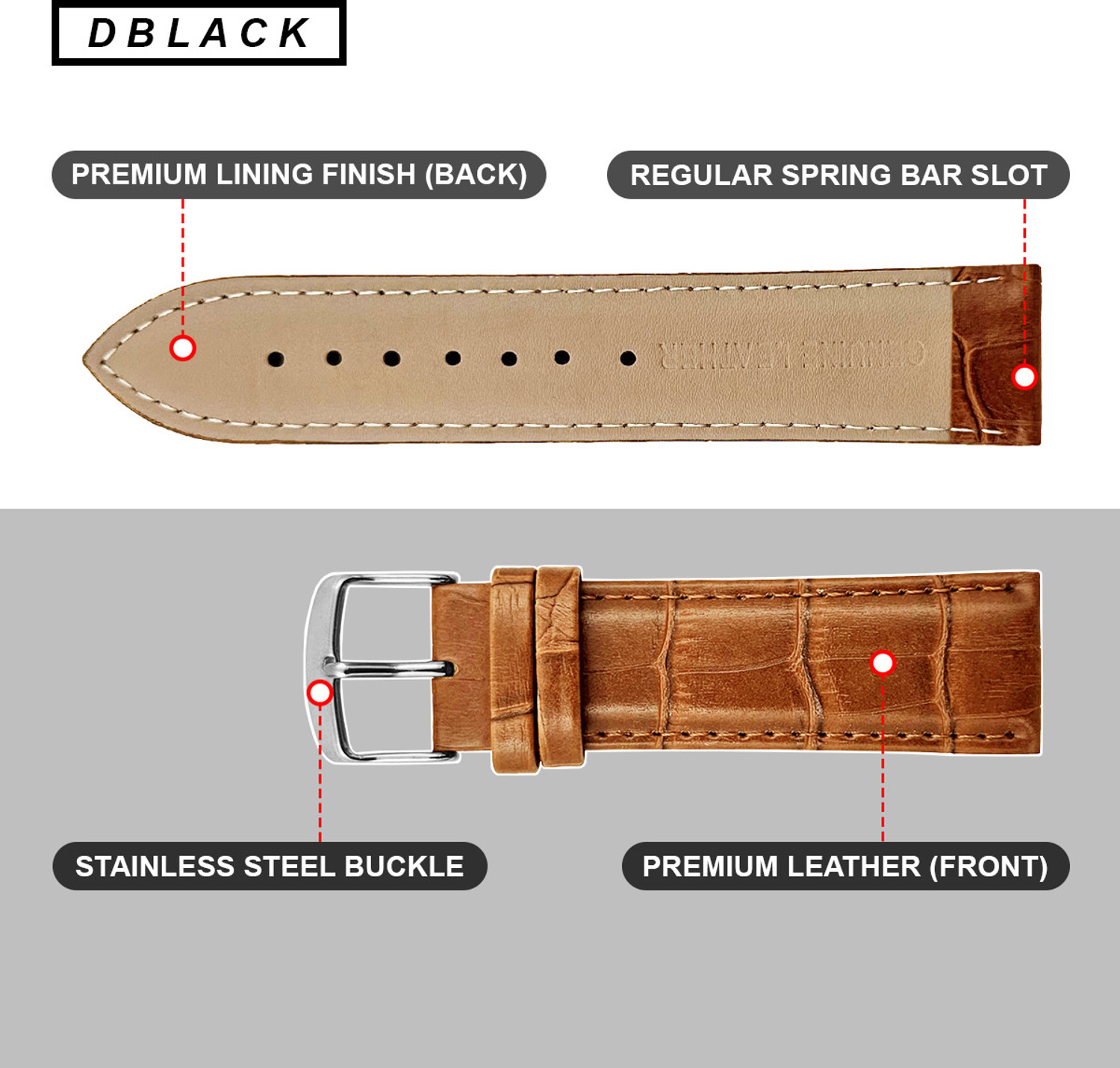 Image of DBLACK [HIKRO] 24 mm Genuine Leather Watch Strap