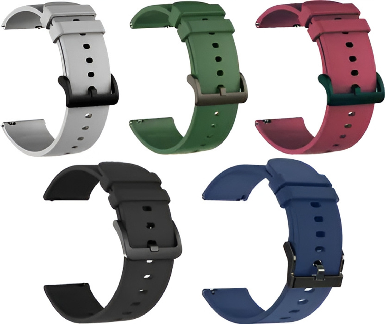 Image of TooHype 22mm Replacement Combo 5 Soft Watch Strap Belt (Compatible Watch List In Photo) 22 mm Silicone Watch Strap (Grey, Green, Winred, Black, Navy Blue)