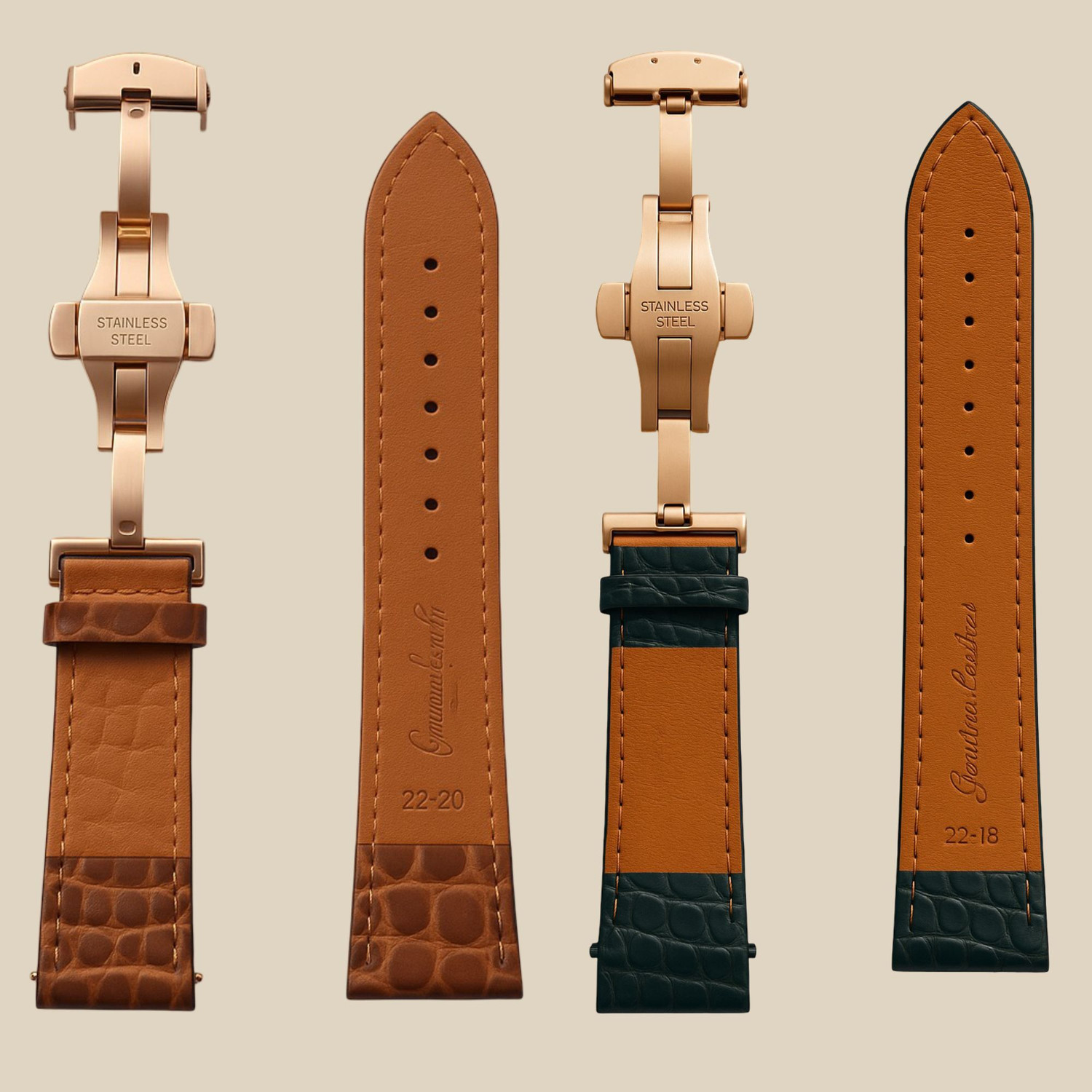 Image of VILEN Premium Croco Texture Men's Replacement Watch Belt Quick Release Butterfly clasp 22 mm Genuine Leather Watch Strap