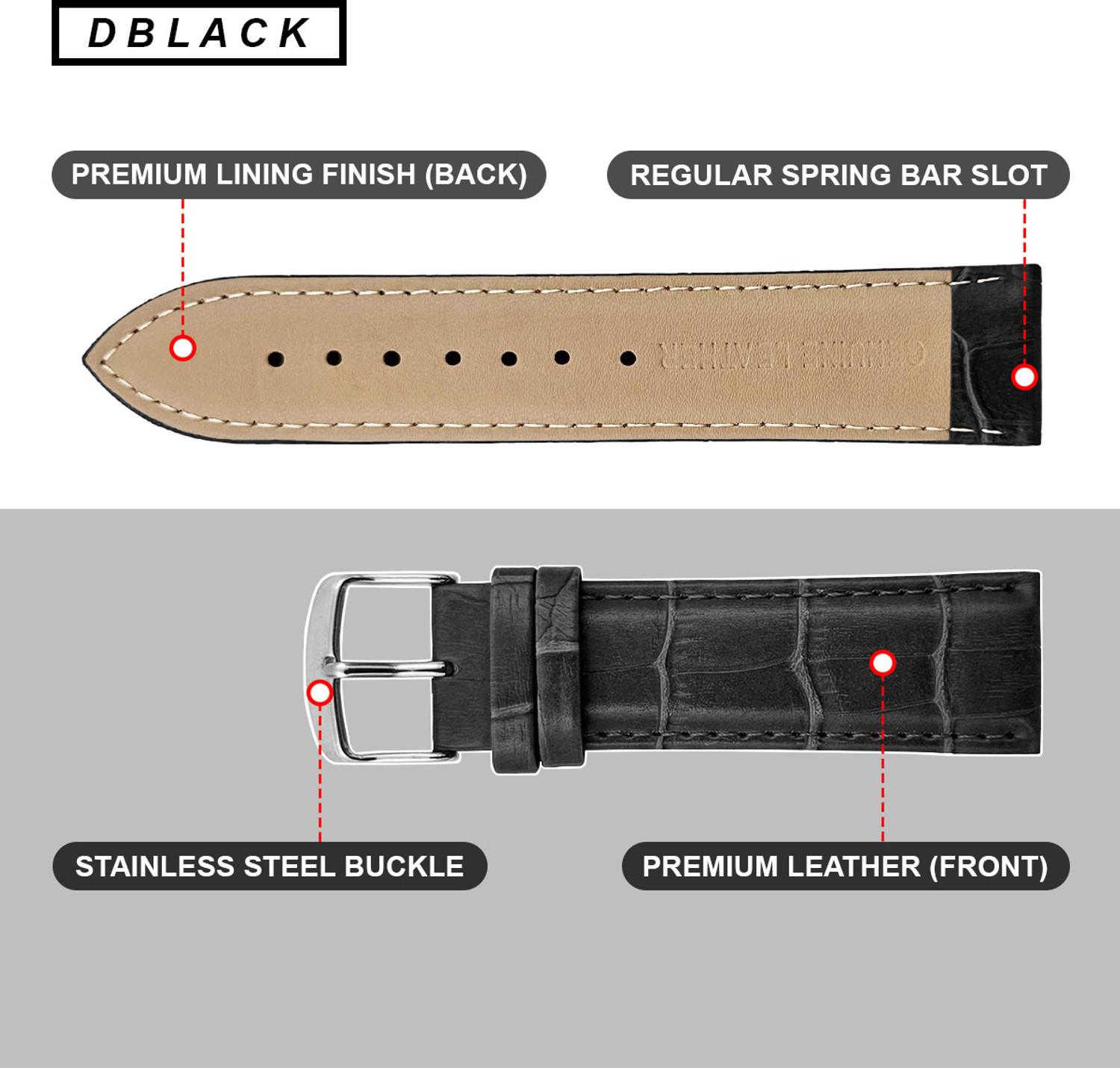 Image of DBLACK [DSNCC] Hikro 18 mm Genuine Leather Watch Strap