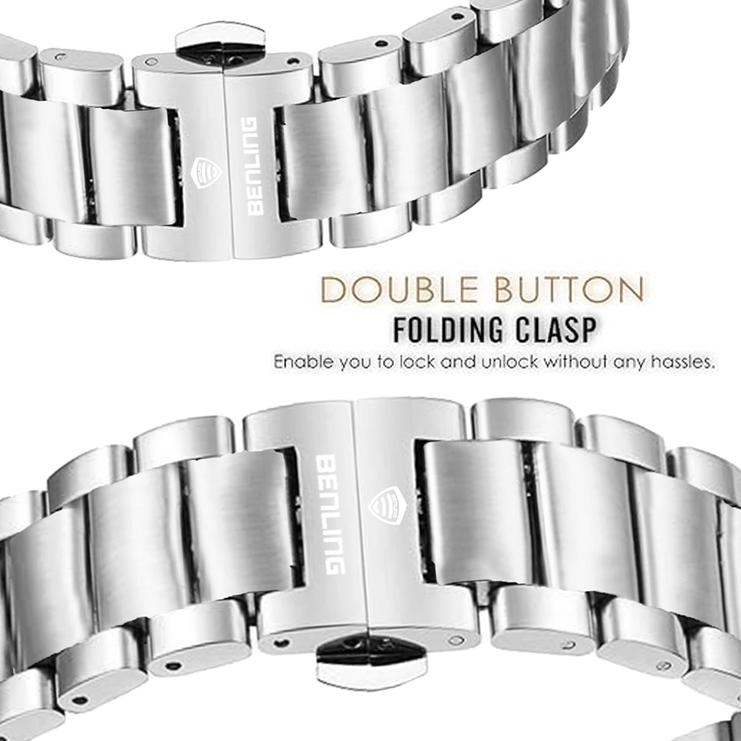 Image of Benling Metal Chain Strap 22 mm Stainless Steel Watch Strap