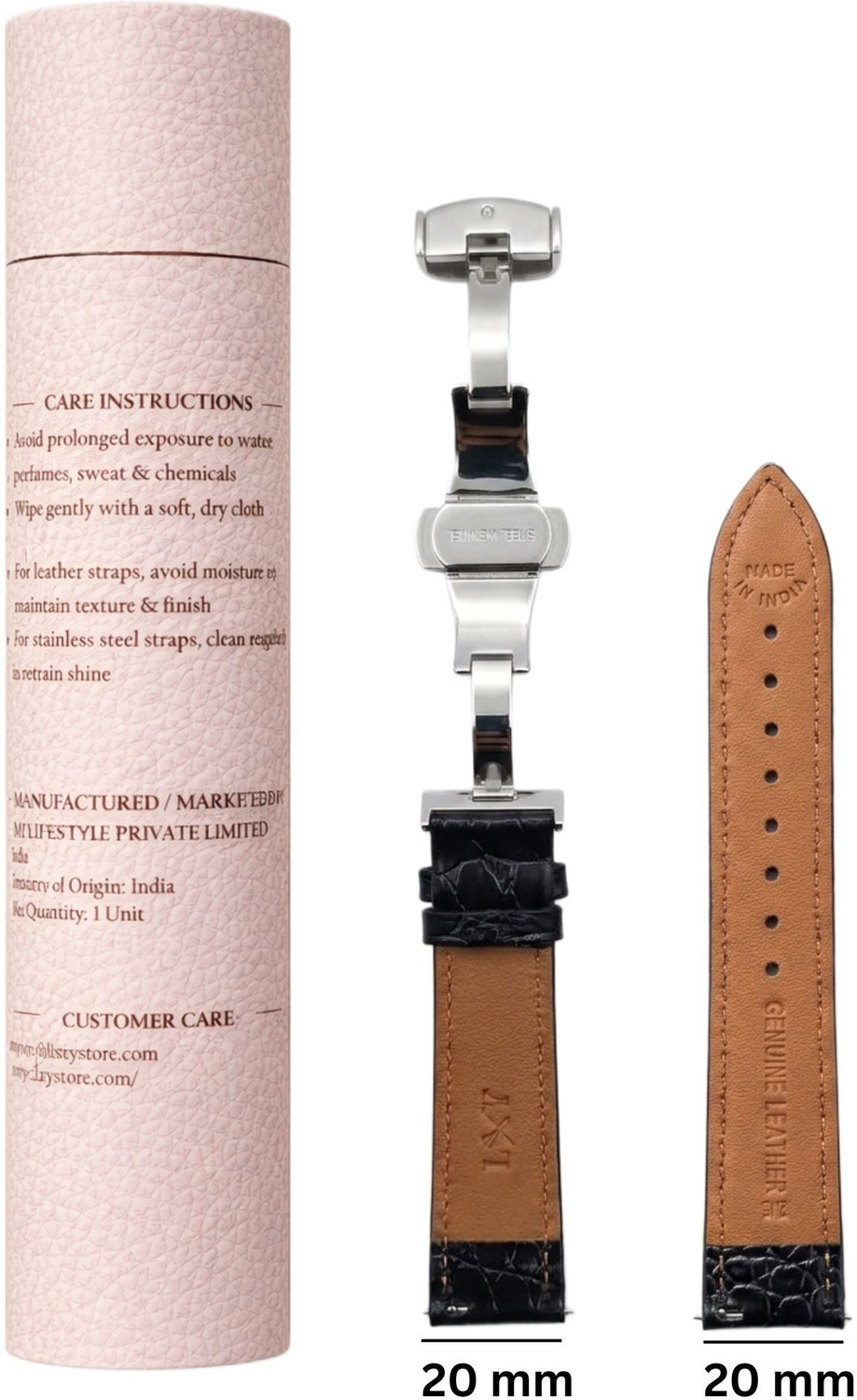 Image of VILEN Premium Croco Texture Men's Replacement Watch Belt Quick Release Butterfly clasp 20 mm Genuine Leather Watch Strap