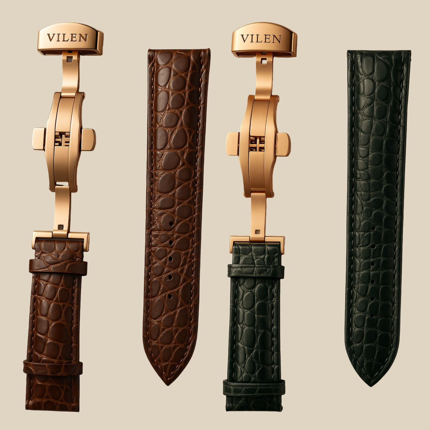 Image of VILEN Premium Croco Texture Men's Replacement Watch Belt Quick Release Butterfly clasp 22 mm Genuine Leather Watch Strap