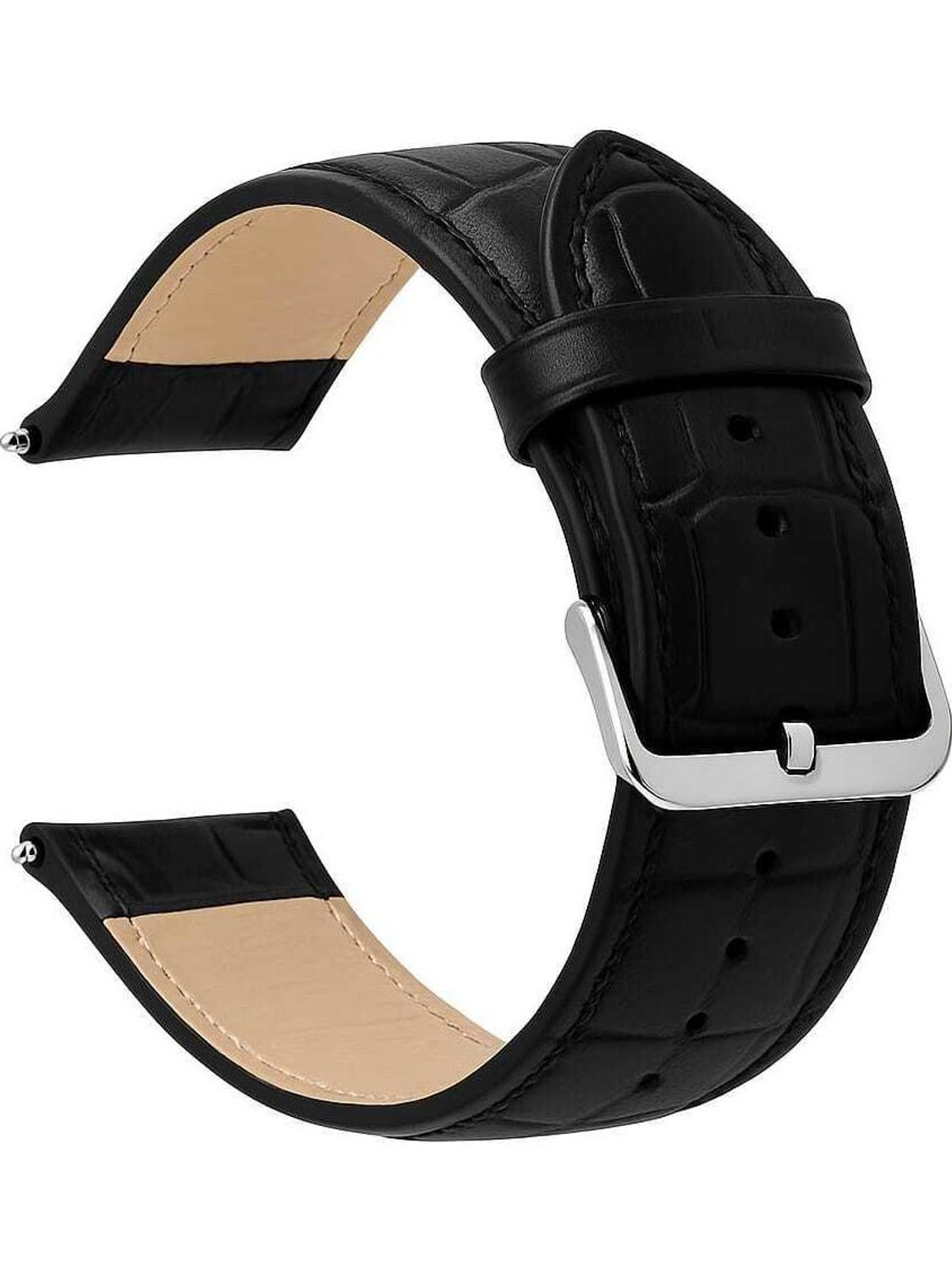 Image of RStraps 22mm Croc Black Genuine Leather Watch Strap Belt for Men | Replacement Band 22 mm Genuine Leather Watch Strap