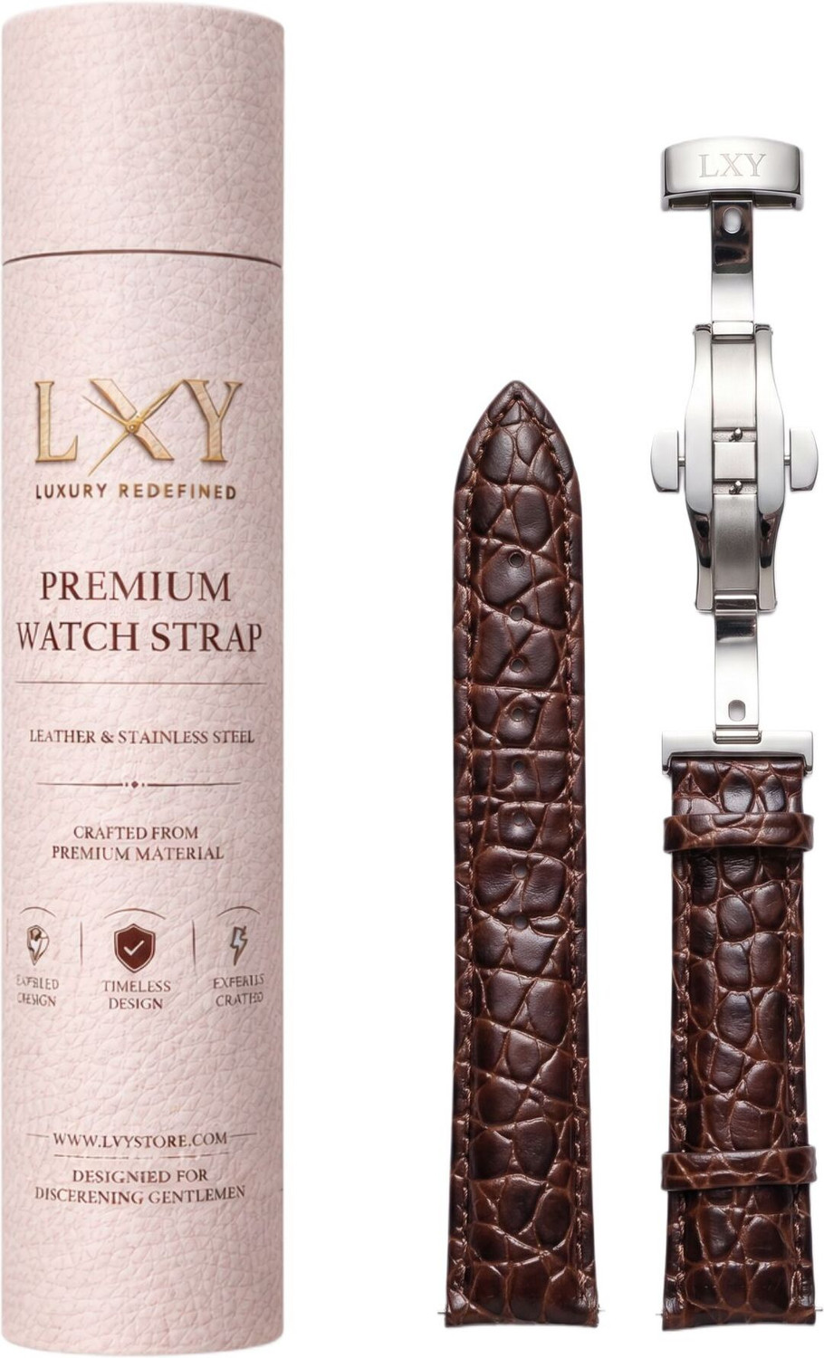 Image of VILEN Premium Croco Texture Men's Replacement Watch Belt Quick Release Butterfly clasp 20 mm Genuine Leather Watch Strap