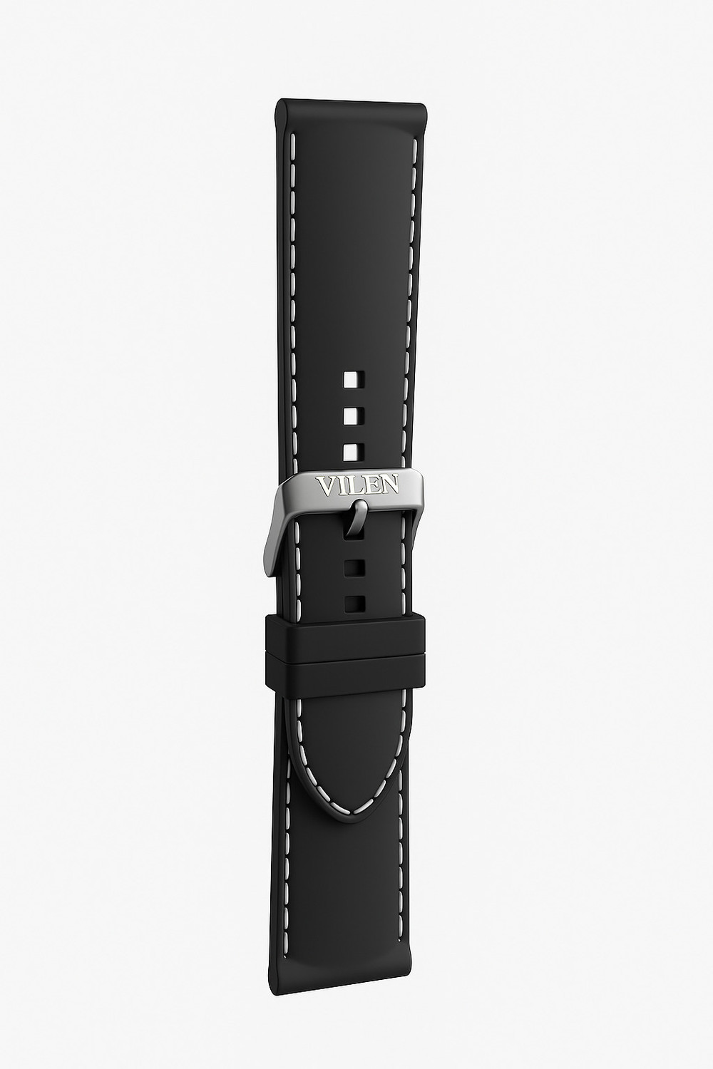 Image of VILEN Premium Black Silicone Watch Strap with White Stitching 22 mm Silicone Watch Strap