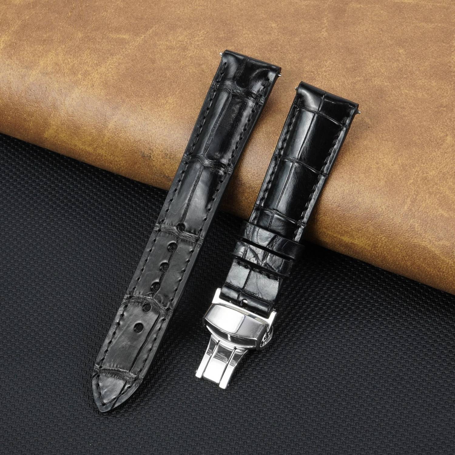 True Diamond Crocodile Leather Watch Strap Men Real Crocodile
