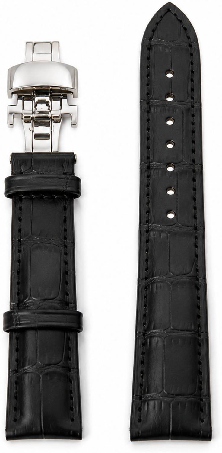 FRQNCY Leather Strap 20 mm Silver Butterfly Clasp Crocodile Texture