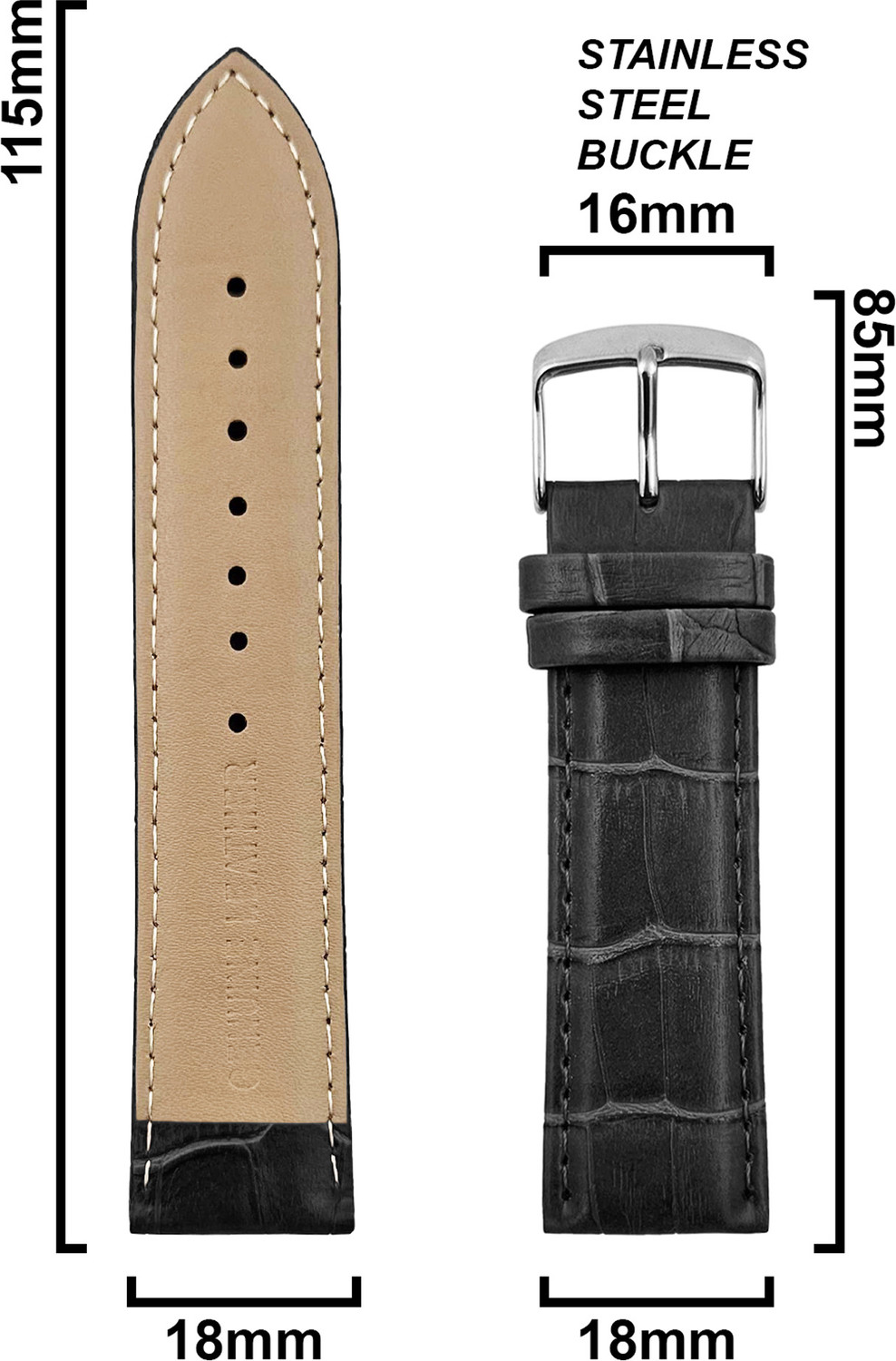 Image of DBLACK [DSNCC] Hikro 18 mm Genuine Leather Watch Strap