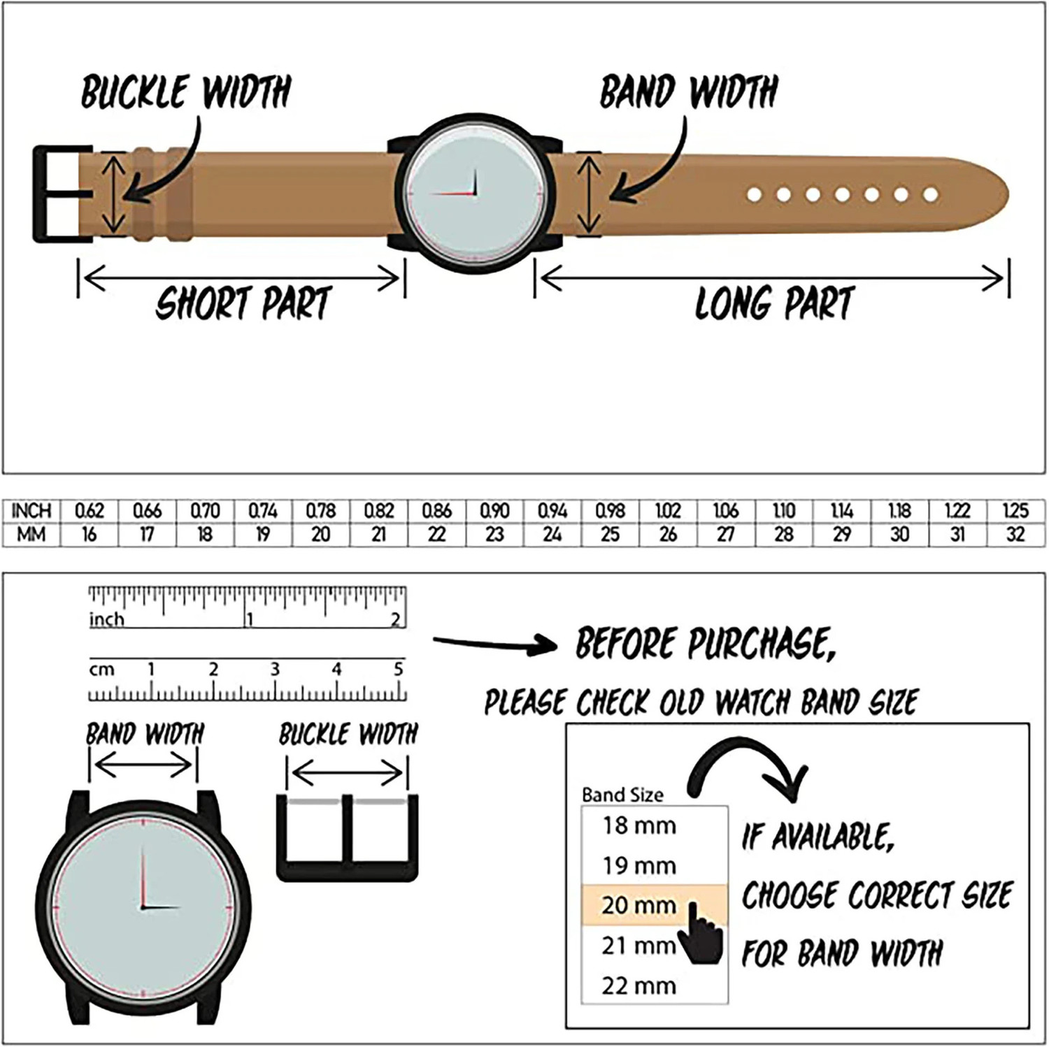 Image of DBLACK [HOOK] Bamboo Design Pattern with Butterfly Lock 24 mm Genuine Leather Watch Strap