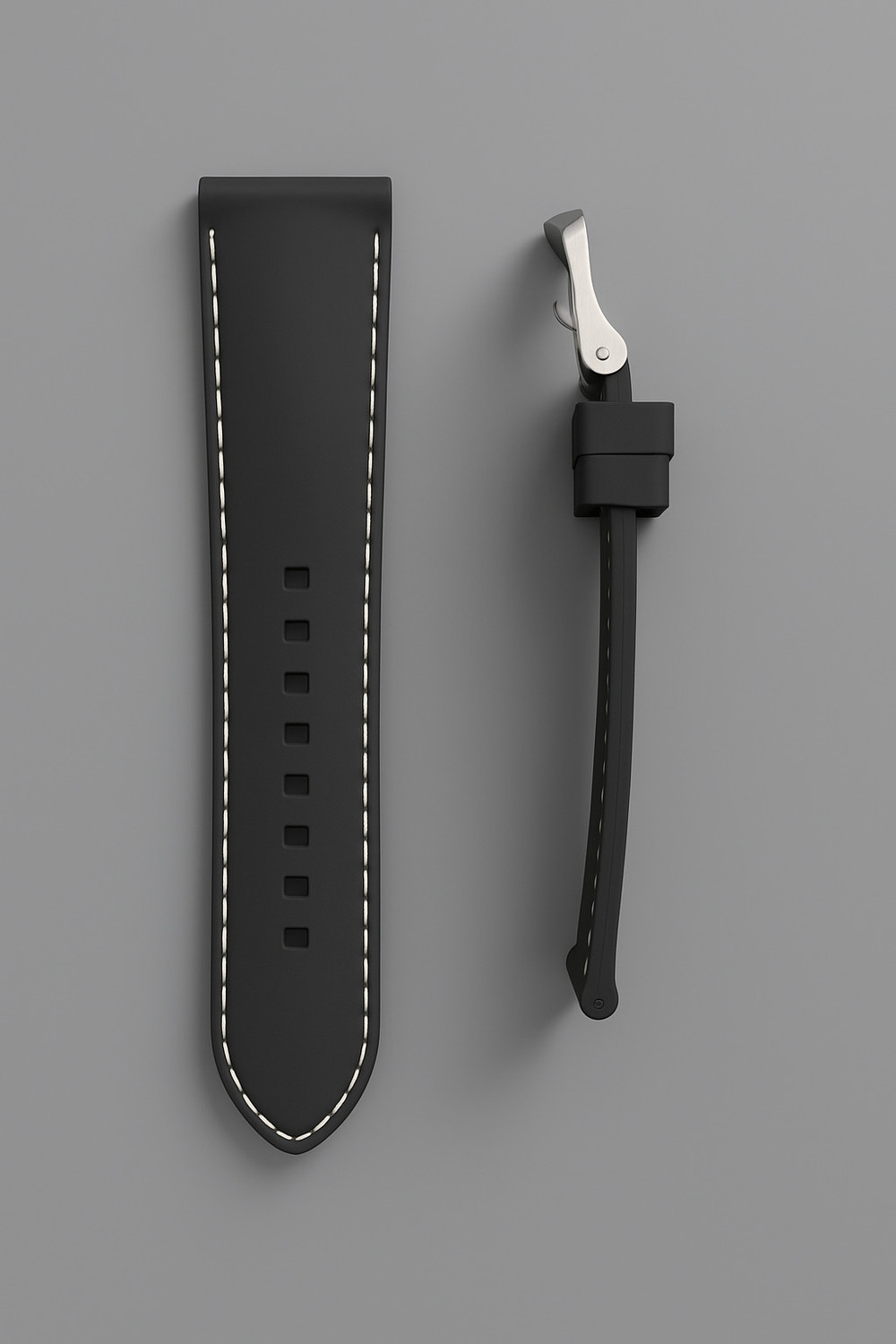 Image of VILEN Premium Black Silicone Watch Strap with White Stitching 22 mm Silicone Watch Strap