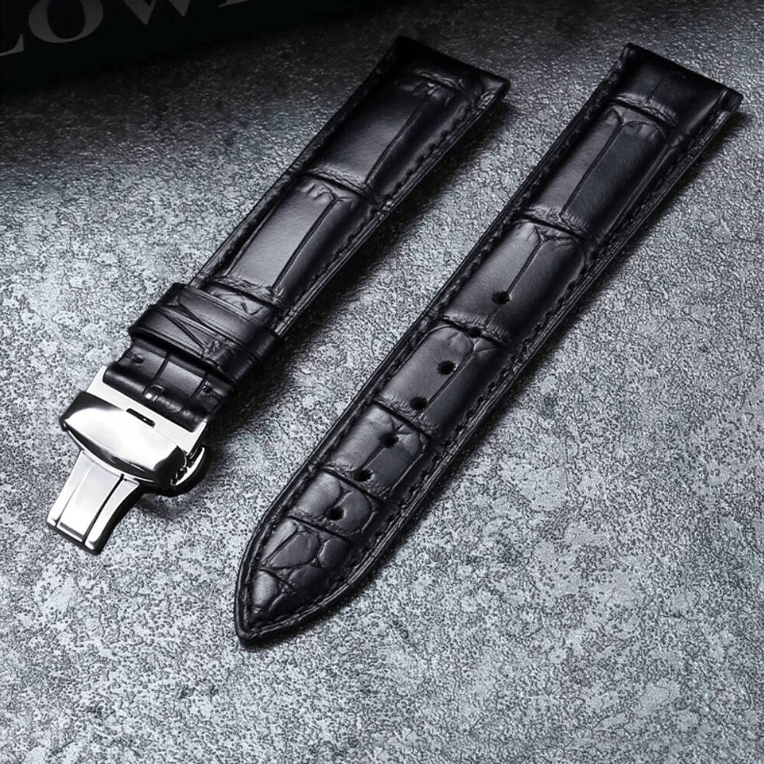 True Diamond Crocodile Alligator Grain Leather Watch Band Bracelet