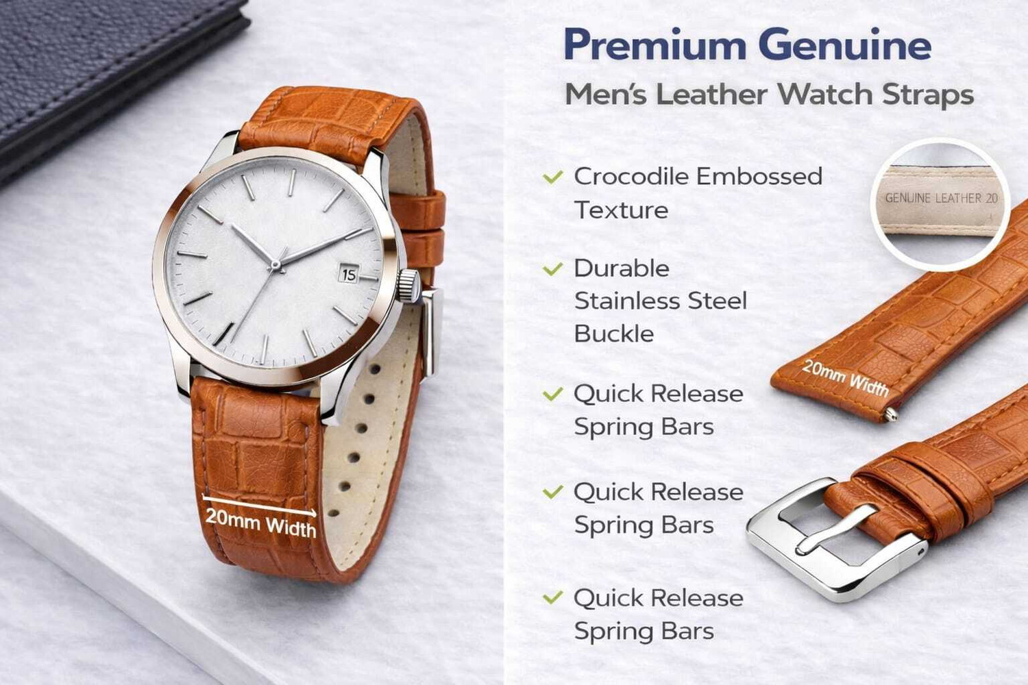 Image of Faithcarry Lifestyle overseas orange watch strap 20 mm Genuine Leather Watch Strap
