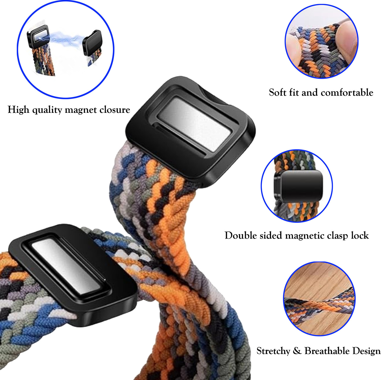 Image of ACM WSM26N40GY1704 Sliding 44mm 49mm Watch Strap Woven Braided Magnetic for Fire-Boltt Crest Smartwatch Grey Smart Watch Strap