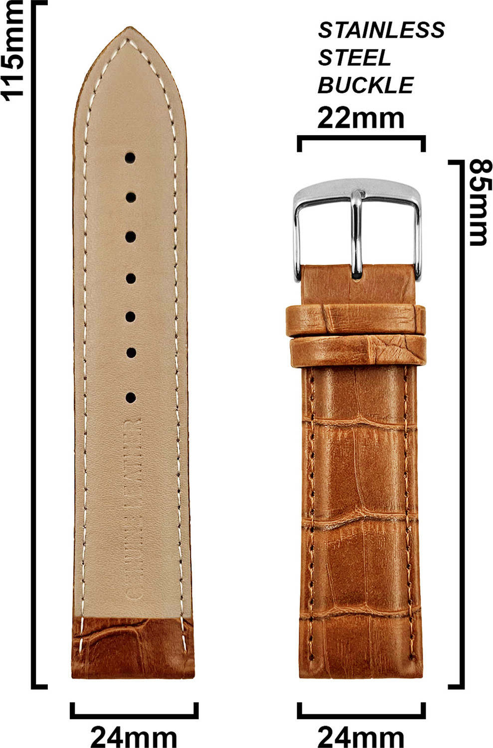 Image of DBLACK [HIKRO] 24 mm Genuine Leather Watch Strap