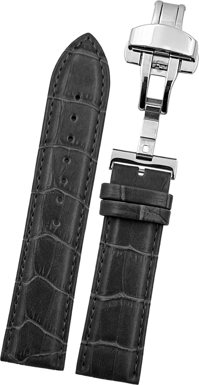 Image of DBLACK [HOOK] Bamboo Design Pattern with Butterfly Lock 24 mm Genuine Leather Watch Strap