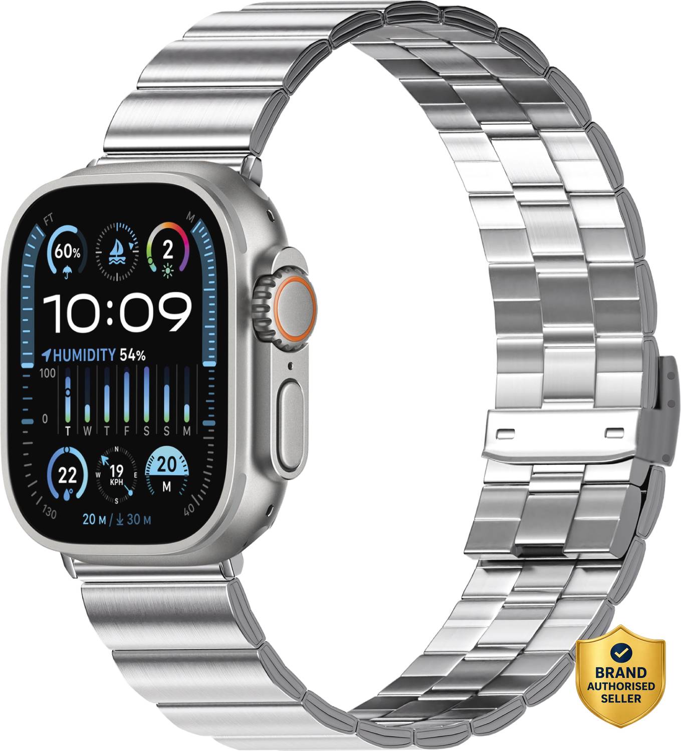 Bruno Milano Stainless Steel Iwatch Silver Band 49 mm Stainless Steel Watch Strap